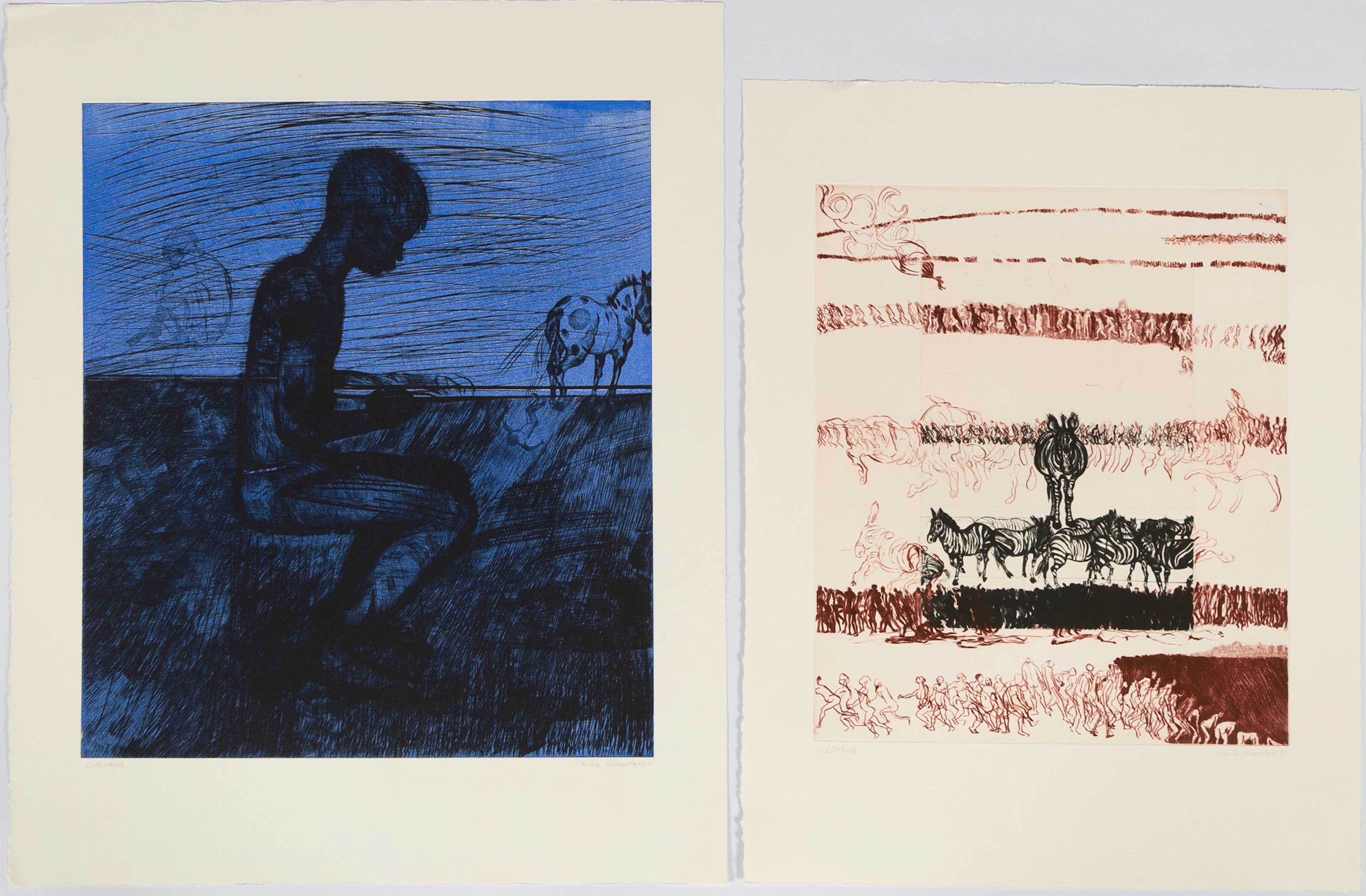 CECILIA FRISENDAHL (1922-2014). Kompositioner, 2 stycken, etsning