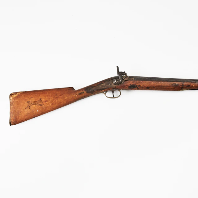 SLAGLÅSGEVÄR, 1800-tal, för jakt, halvstock, läskstång medföljer.