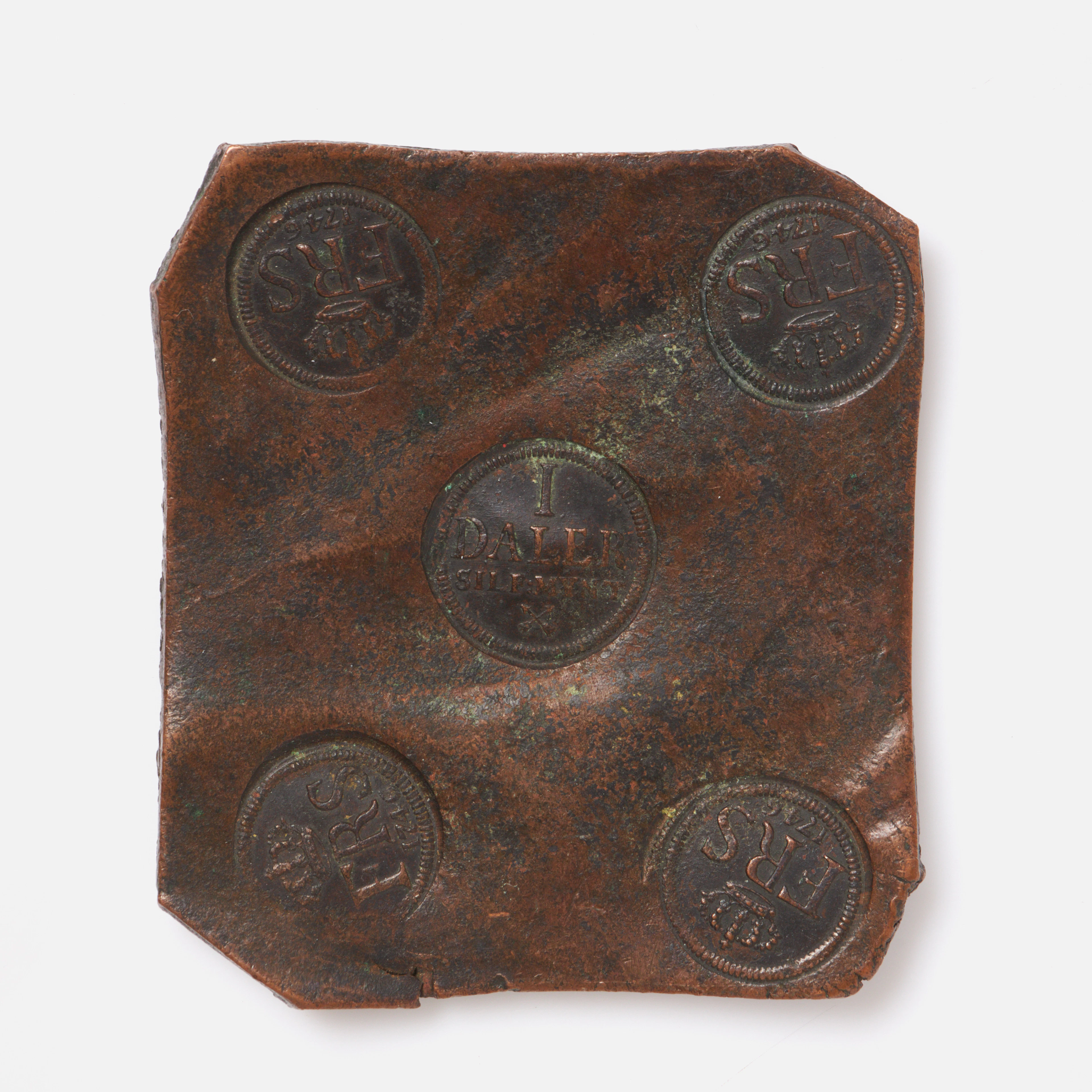 PLÅTMYNT, koppar, 1 daler silvermynt, Fredrik I, 1746.