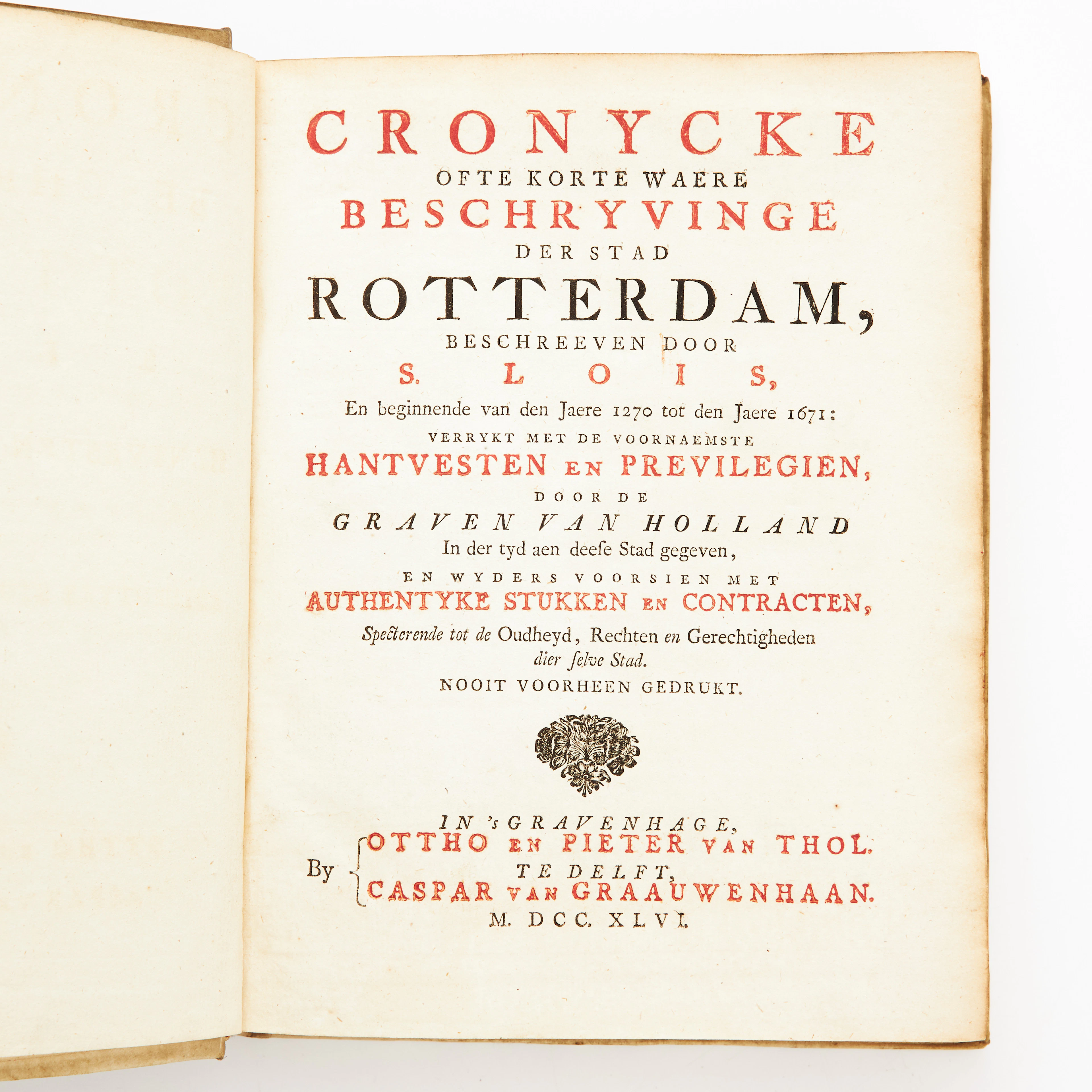 LOIS, BESCHRYVINGE DER STAD ROTTERDAM, PERGAMENTBAND, 1746.