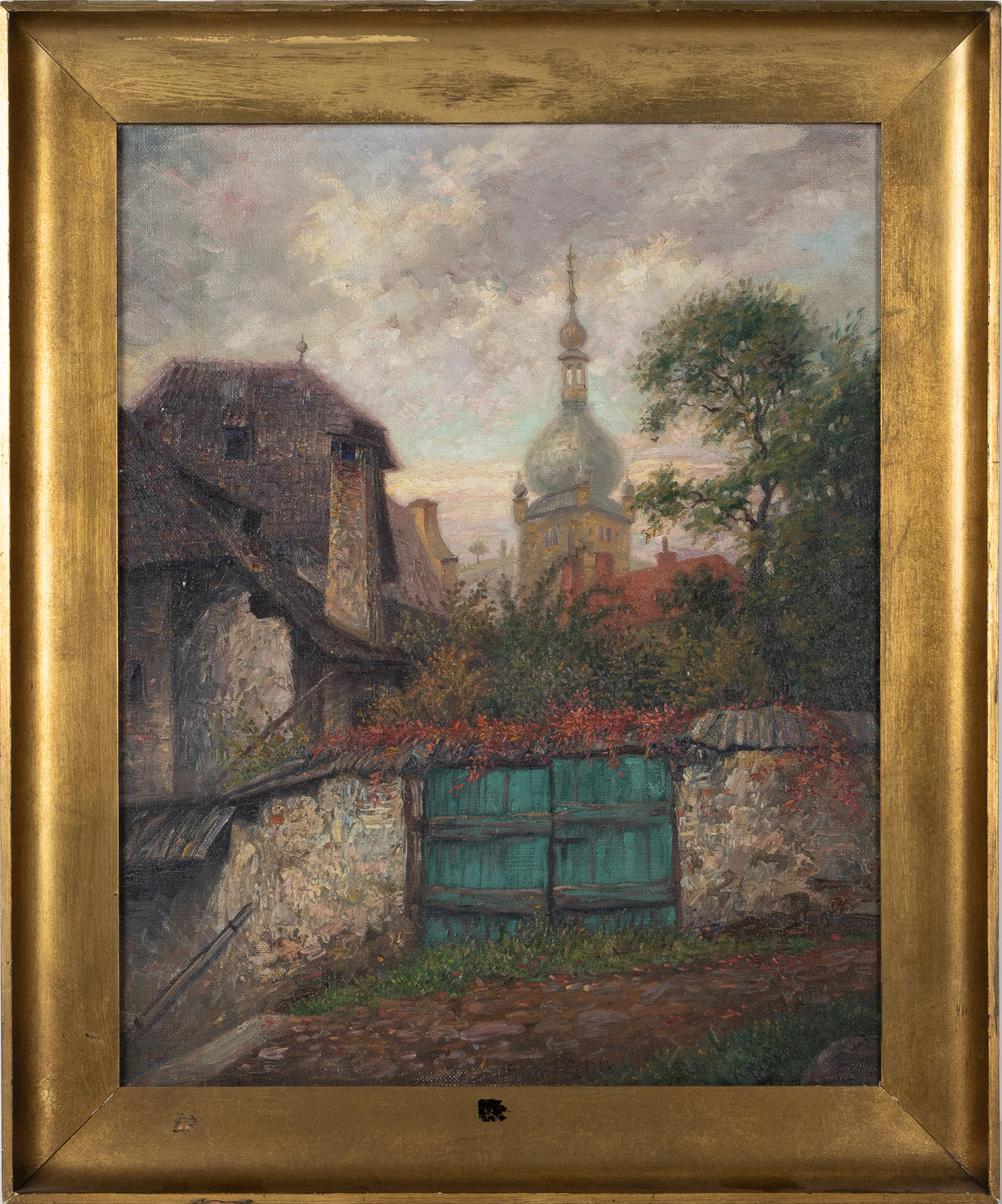 ROBERT HUGO JÄCKEL (1872-1952). Bymotiv med kyrka, olja på duk.