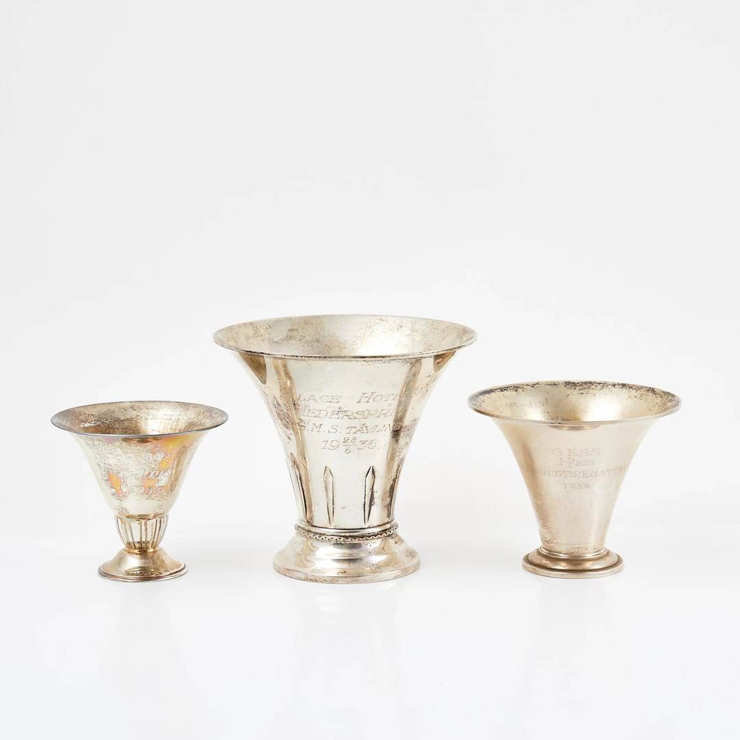 POKALER, 3 st, silver, olika tillverkare och år, bl.a CG Hallberg