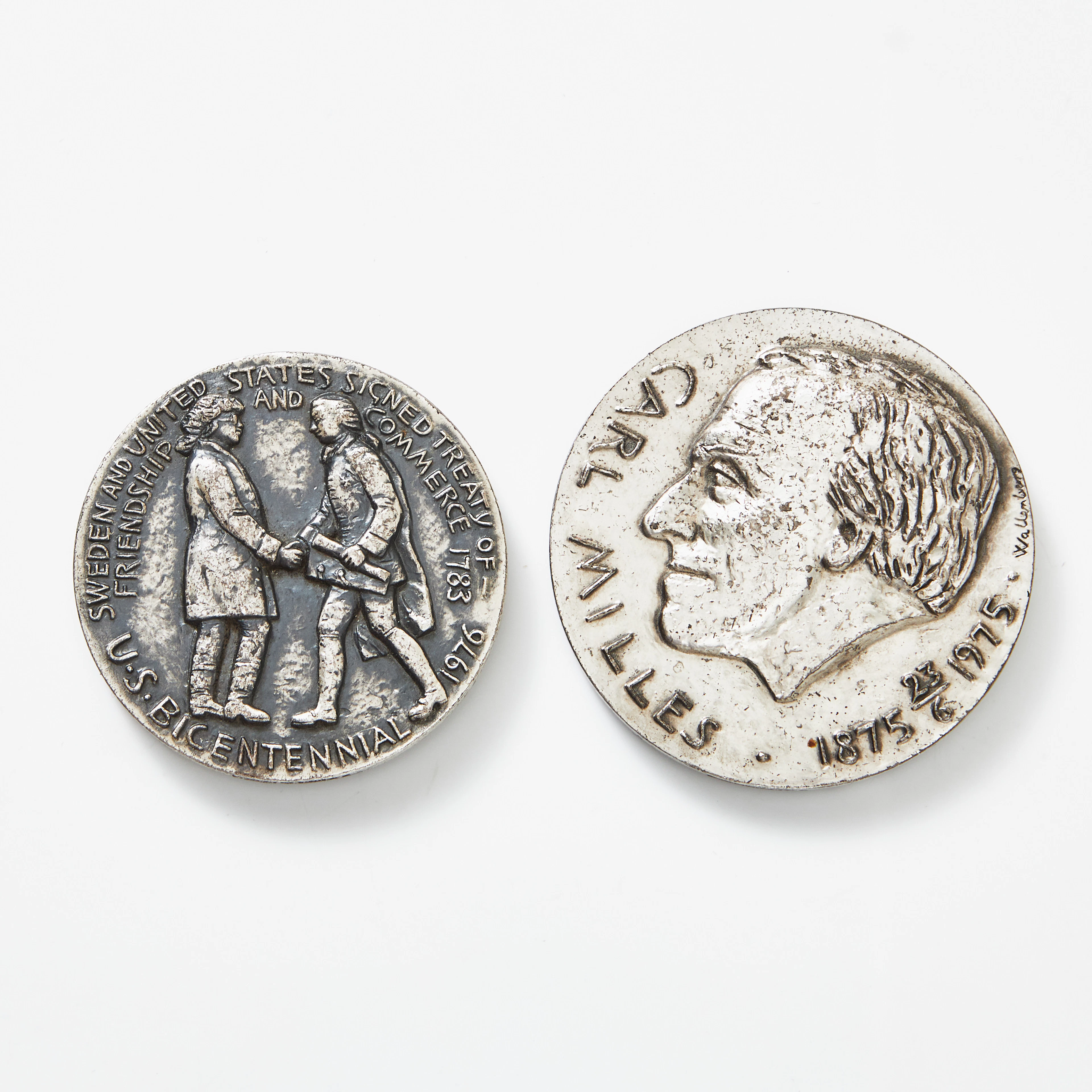 MEDALJER, 2 st, silver, 100-årsminnet av Carl Milles och Swedish council