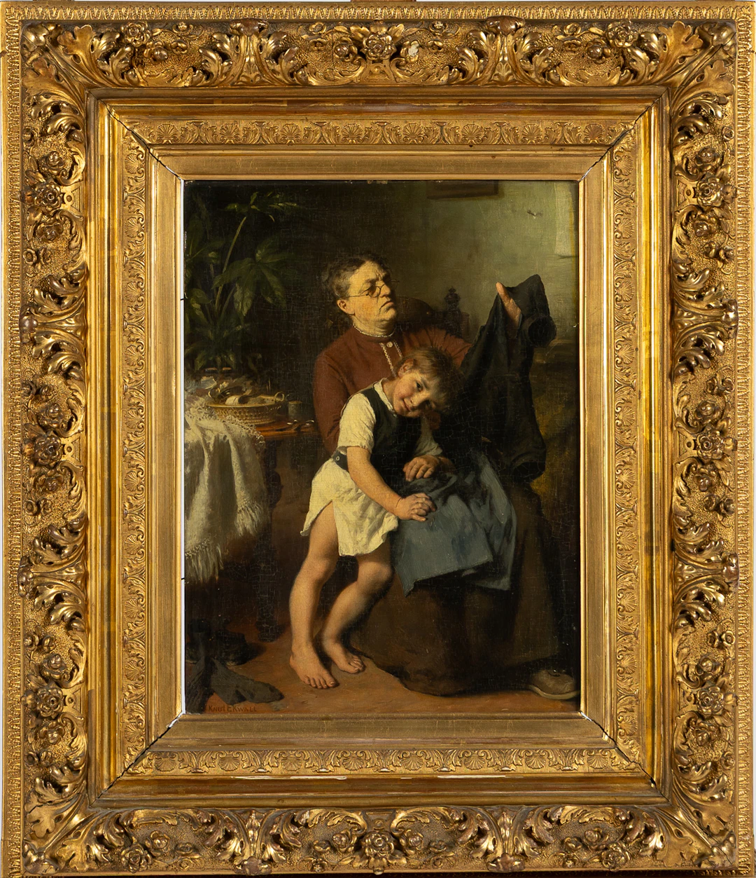 KNUT EKWALL (1843-1912). Interiör, Olja på pannå, signerad.