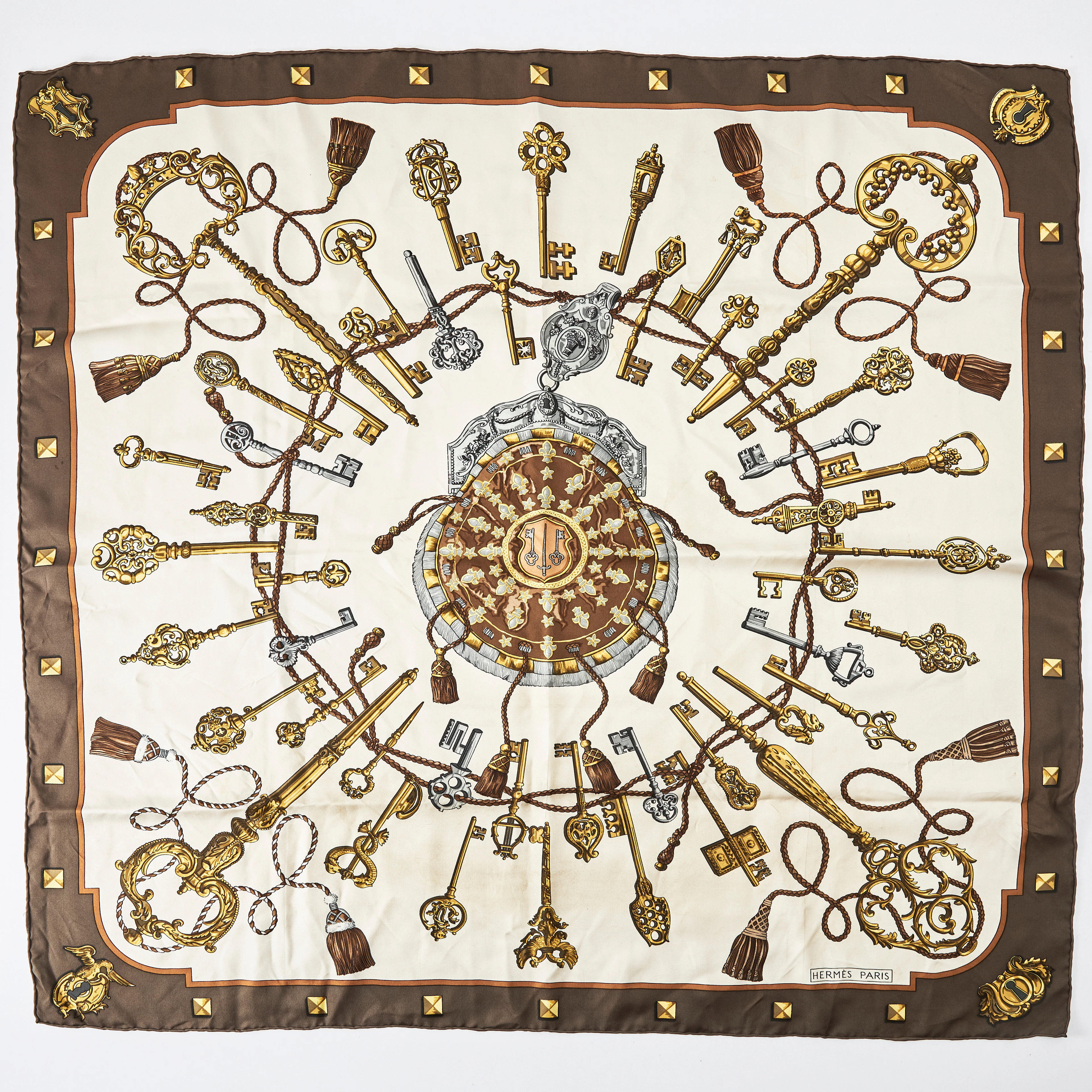 HERMÈS, "Les Clefs", scarf, siden, design Caty Latham, Year of Issue 1965.