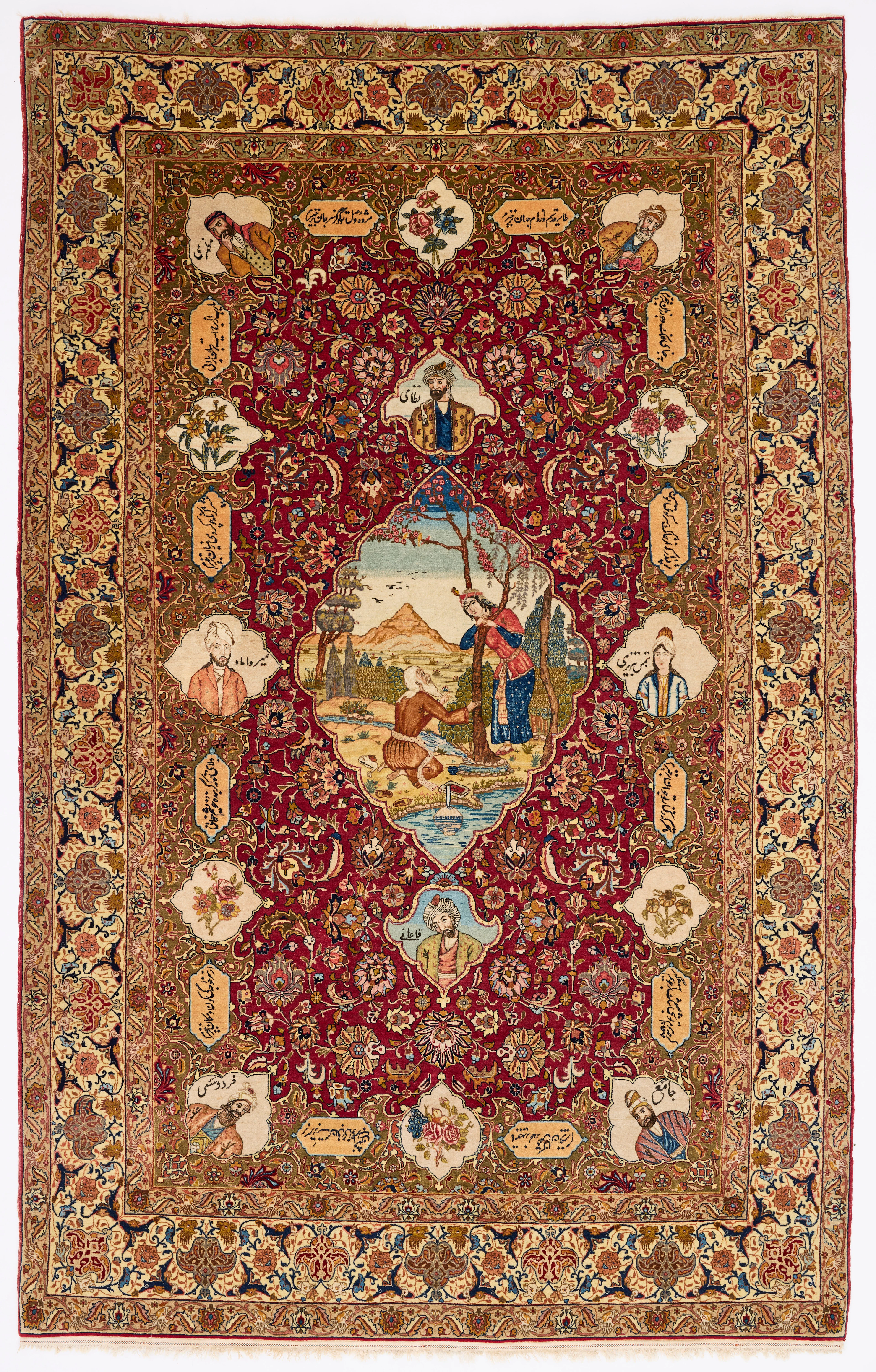 ORIENTMATTA, Täbris, figural, old, ca 275 x 177 cm (inklusive en kortsidas