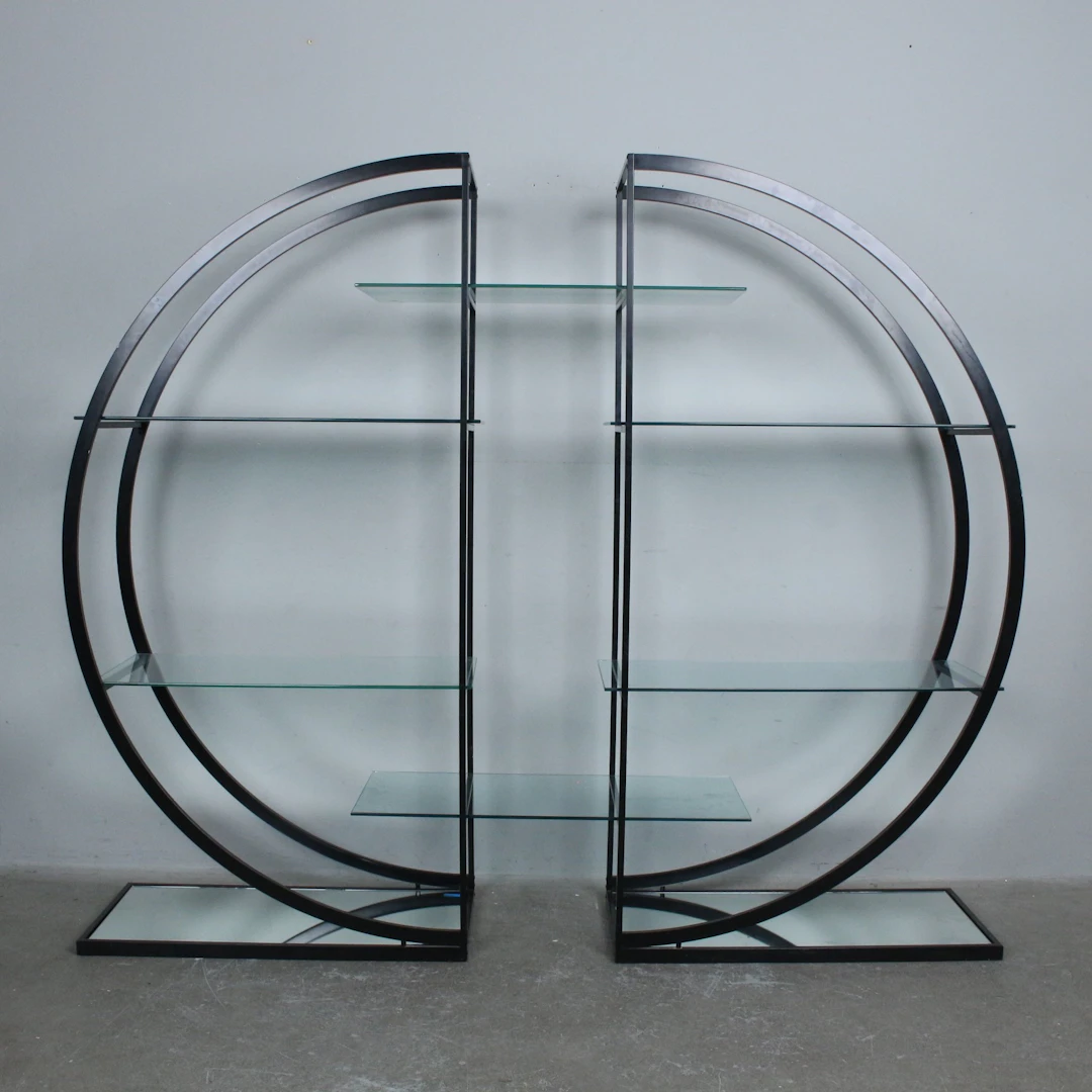 Regal / Raumteiler / Runde Etagere, Art Deco, Metall, Glas.