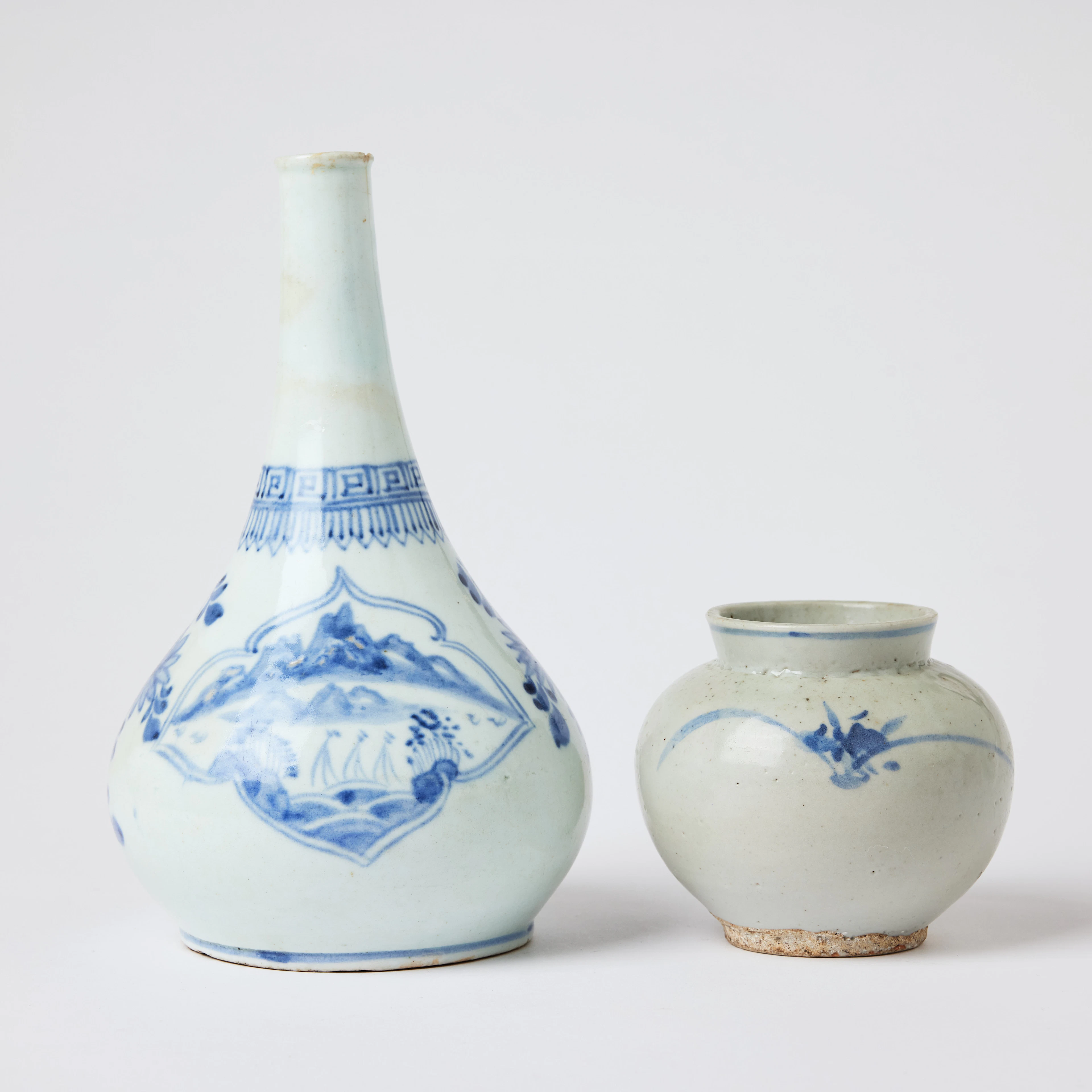 A Korean Blue and White Porcelain Bottle Vase and a Jarlet.