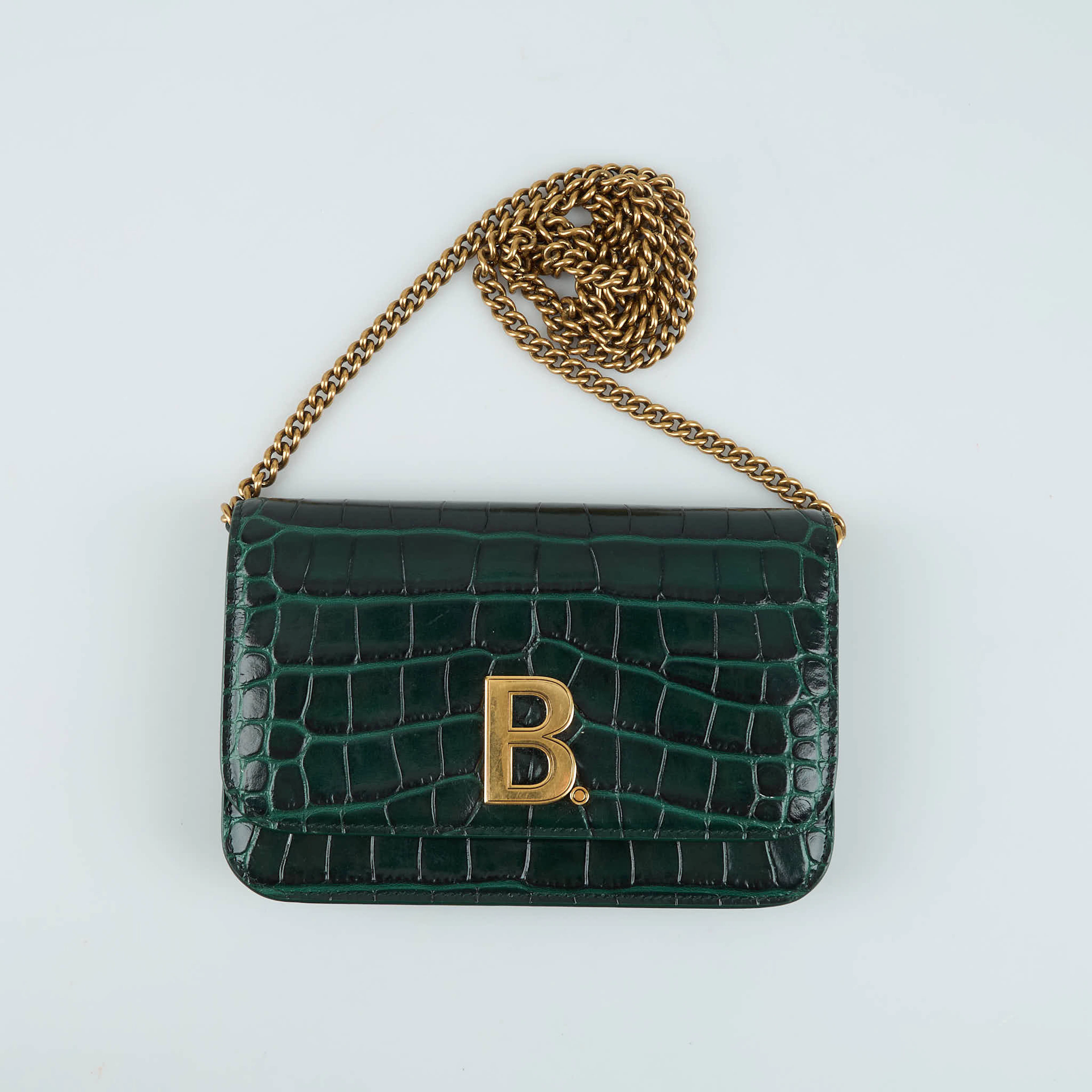BALENCIAGA, Axelremsväska, "B-Wallet On Chain", Forest Green.