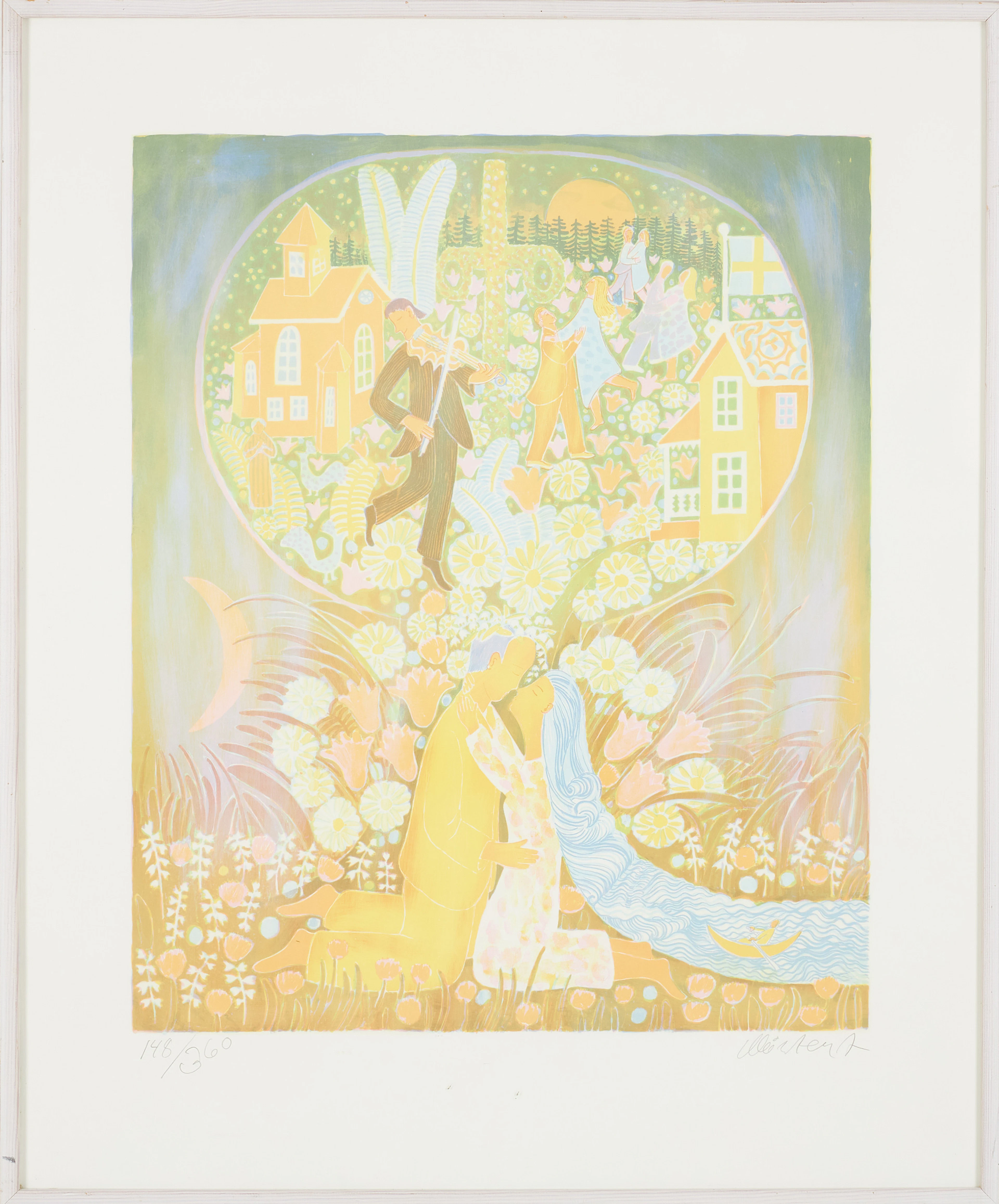 MÅRTEN ANDERSSON. Färglitografi, "En midsommarnattsdröm", signerad
