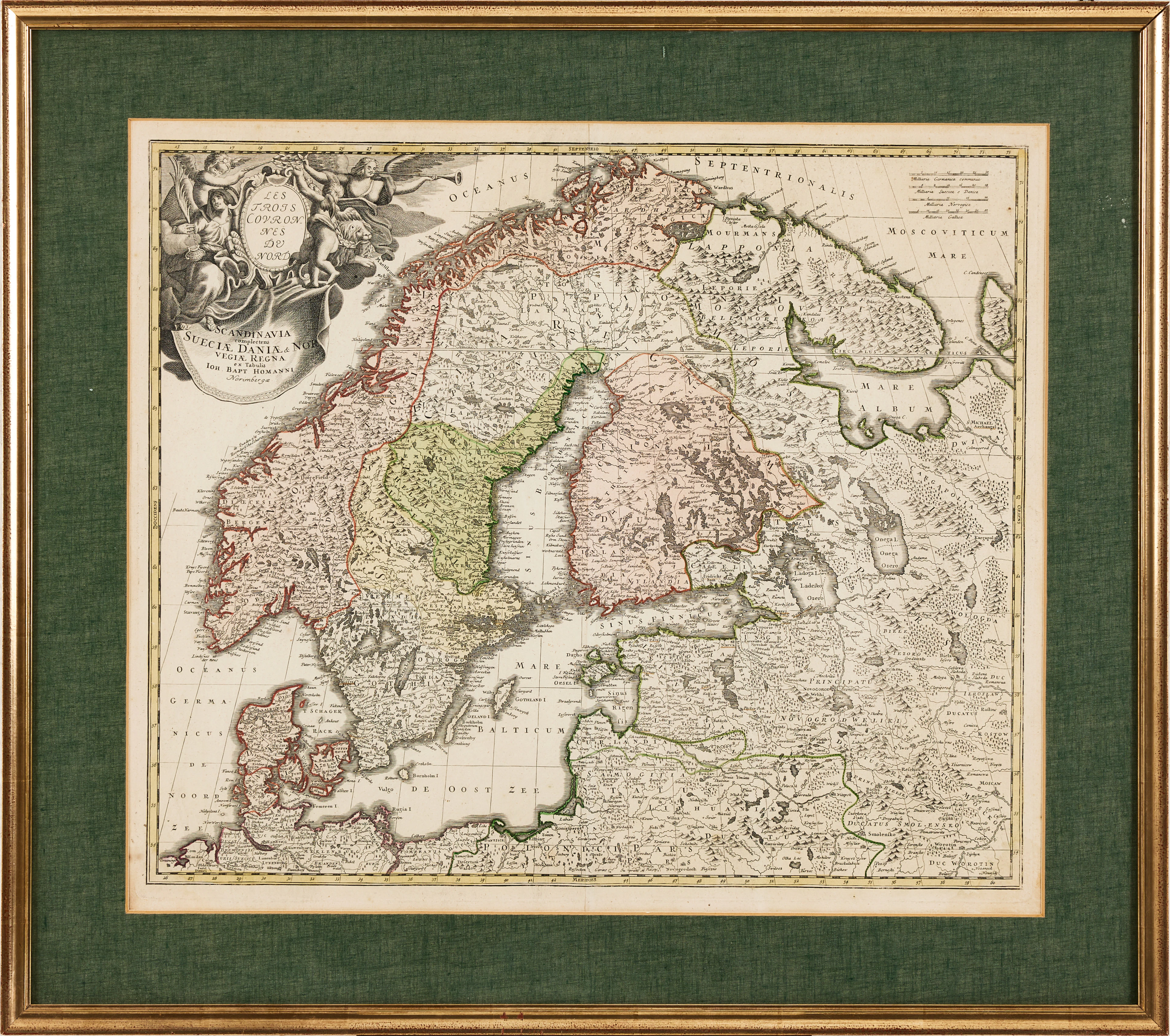 HOMANN, KARTA ÖVER SKANDINAVIEN OCH BALTIKUM, ca 1730.