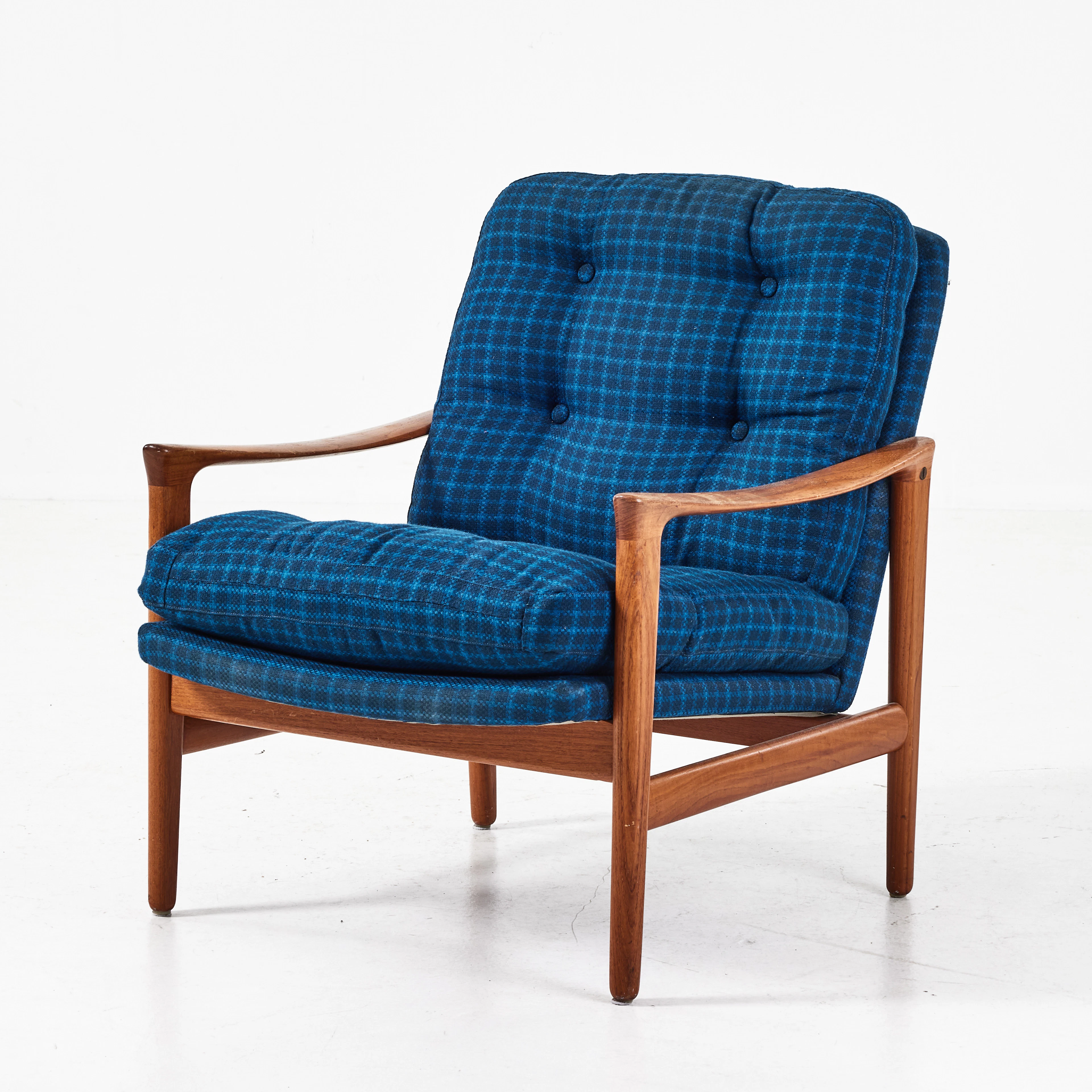 FÅTÖLJ, Bröderna Andersson, teak, blå klädsel, 1950/60-tal.