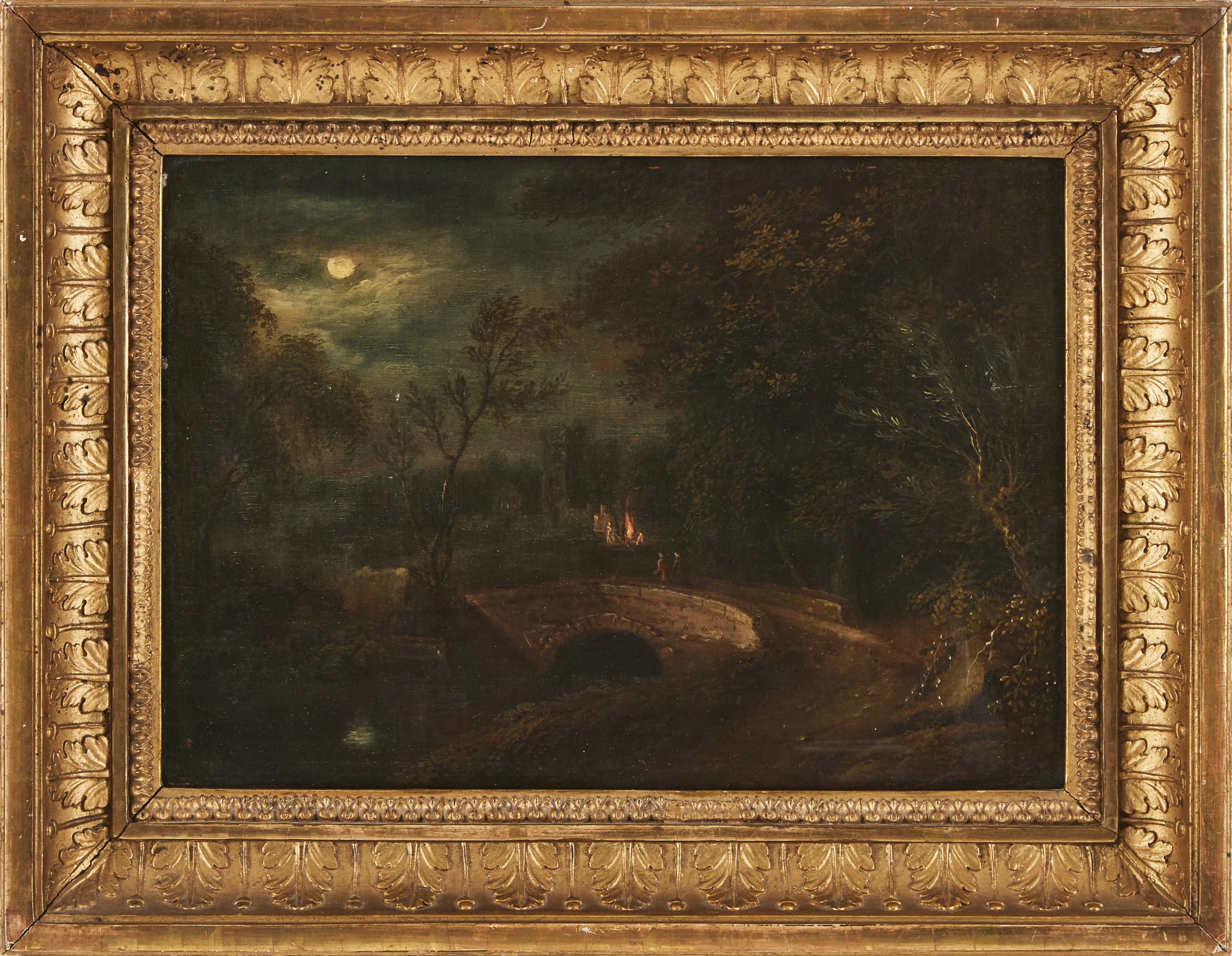CARL JOHAN FAHLCRANTZ (1774-1861). TILLSKRIVEN. Landskap med slott och eld.