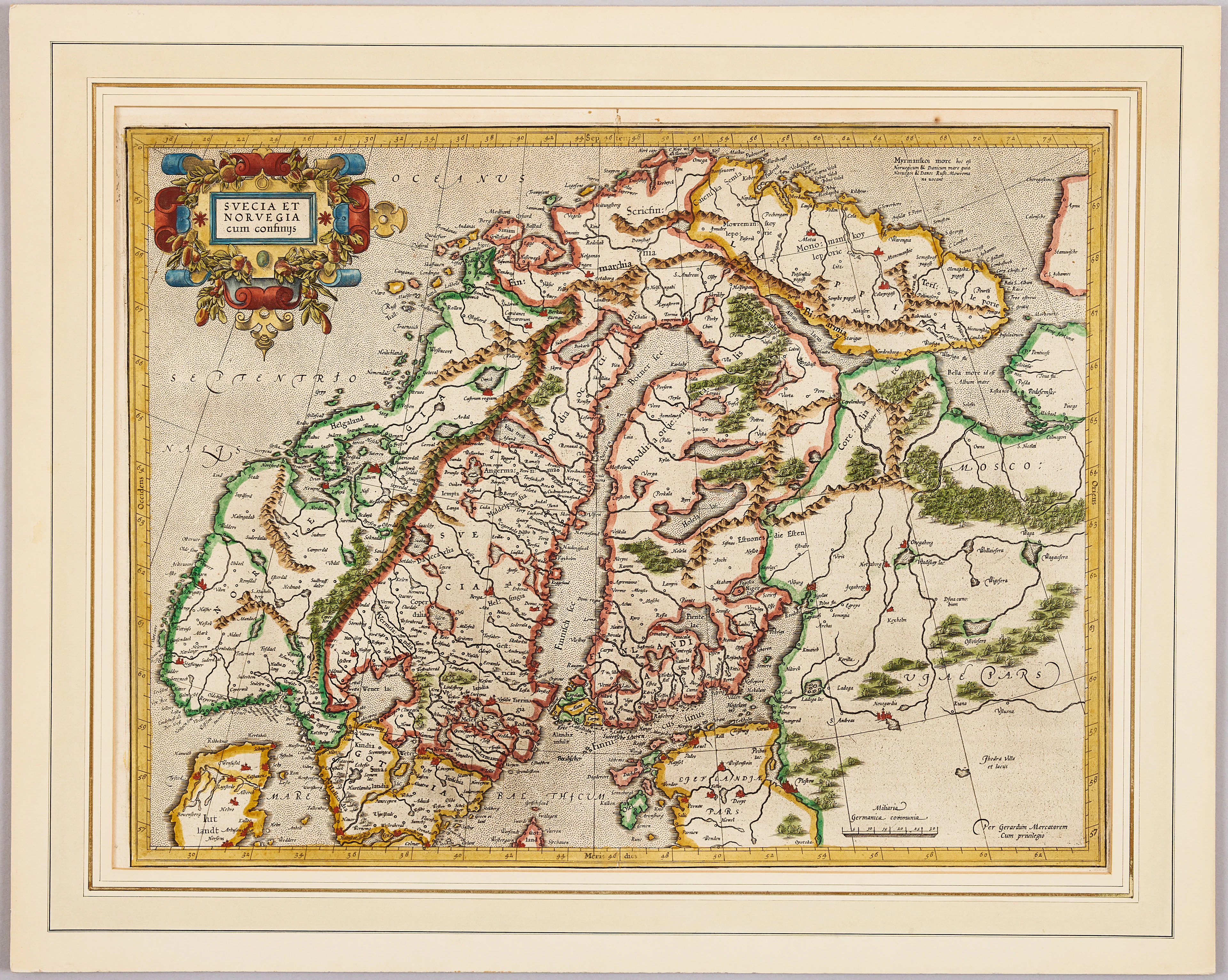 KARTA ÖVER SKANDINAVIEN AV MERCATOR, ca 1630.