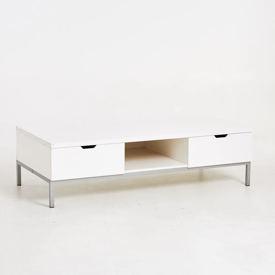 SIDEBOARD, vitlackerad mdf på lackerad metallställning, 2 lådor, specialritat