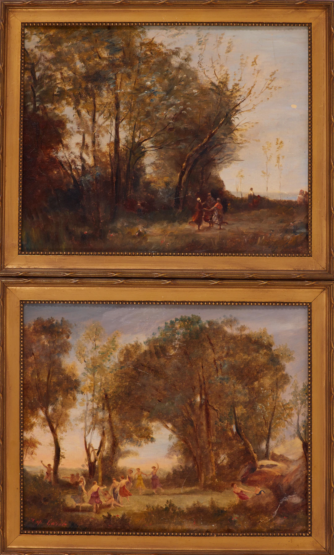 CAMILLE JEAN-BAPTISTE COROT. EFTER. Landskapsmotiv med figurer, 2