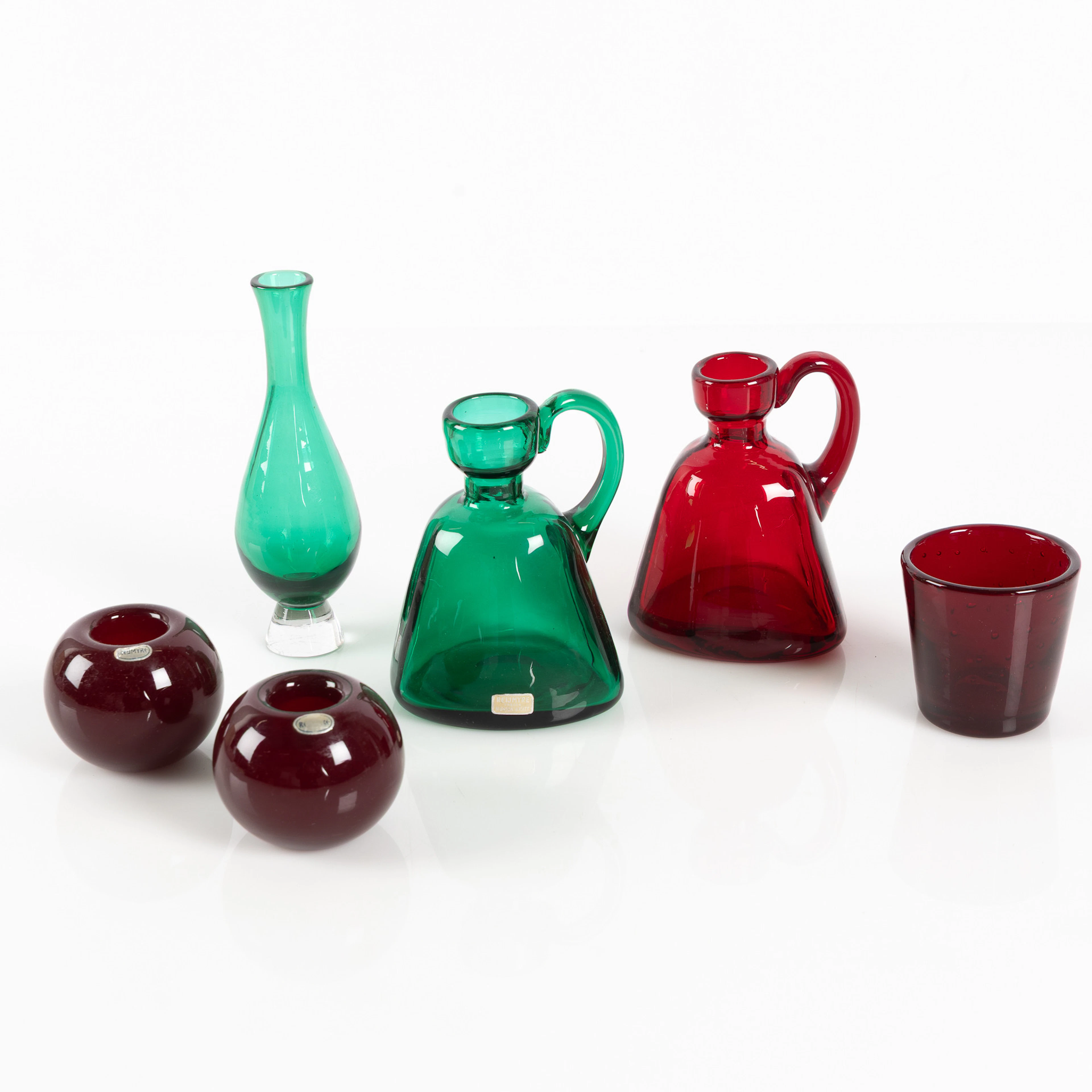MONICA BRATT BL.A. Samling glas i rött och grönt, 6 delar, Reijmyre.