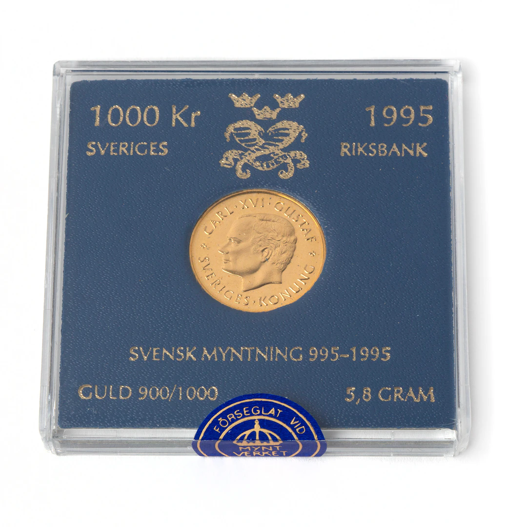 MINNESMYNT, 21,6K guld, 1000kr, "Svensk Myntning 995-1995" 1995.