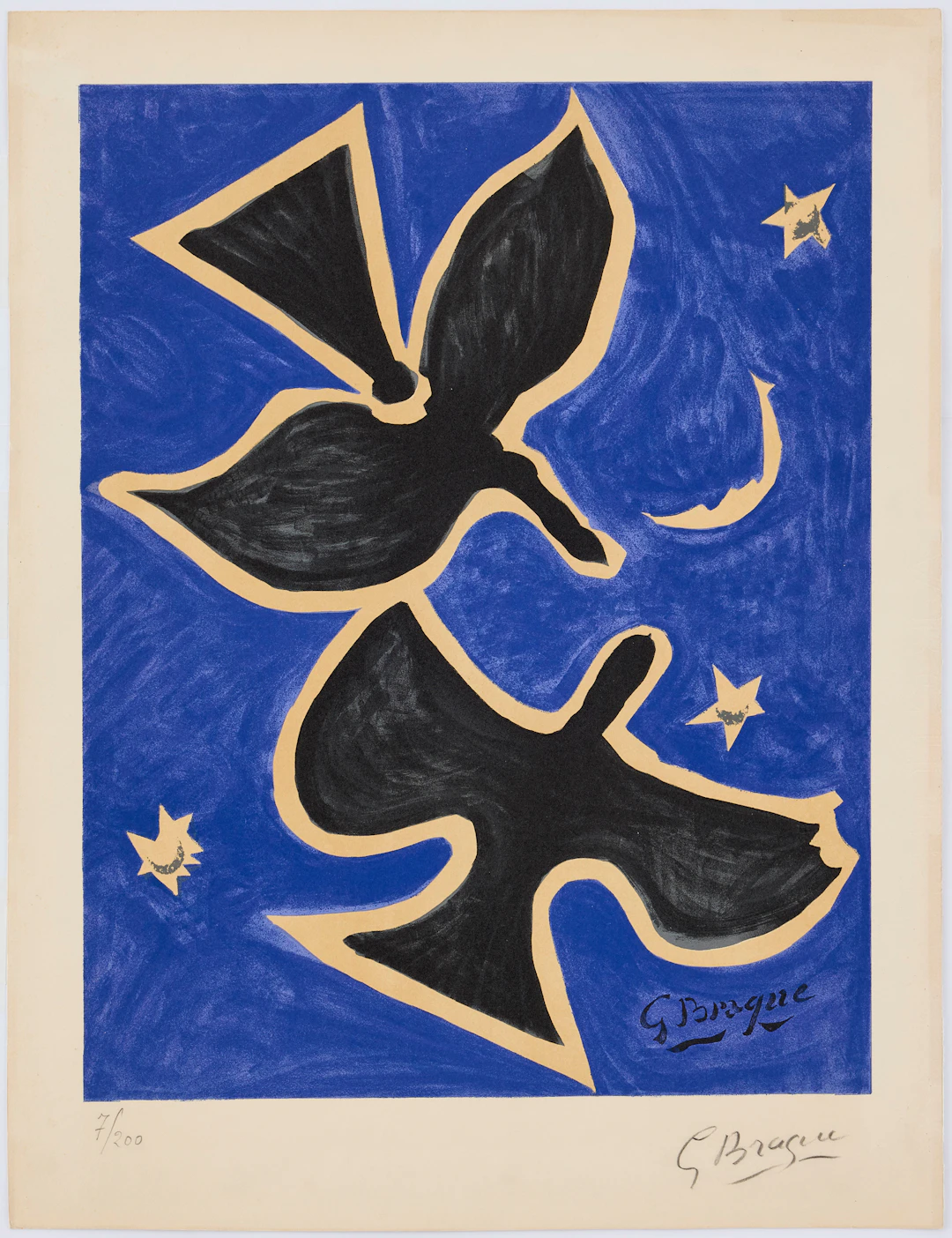 GEORGES BRAQUE. After. "Deux Oiseaux sur Fond Bleu".