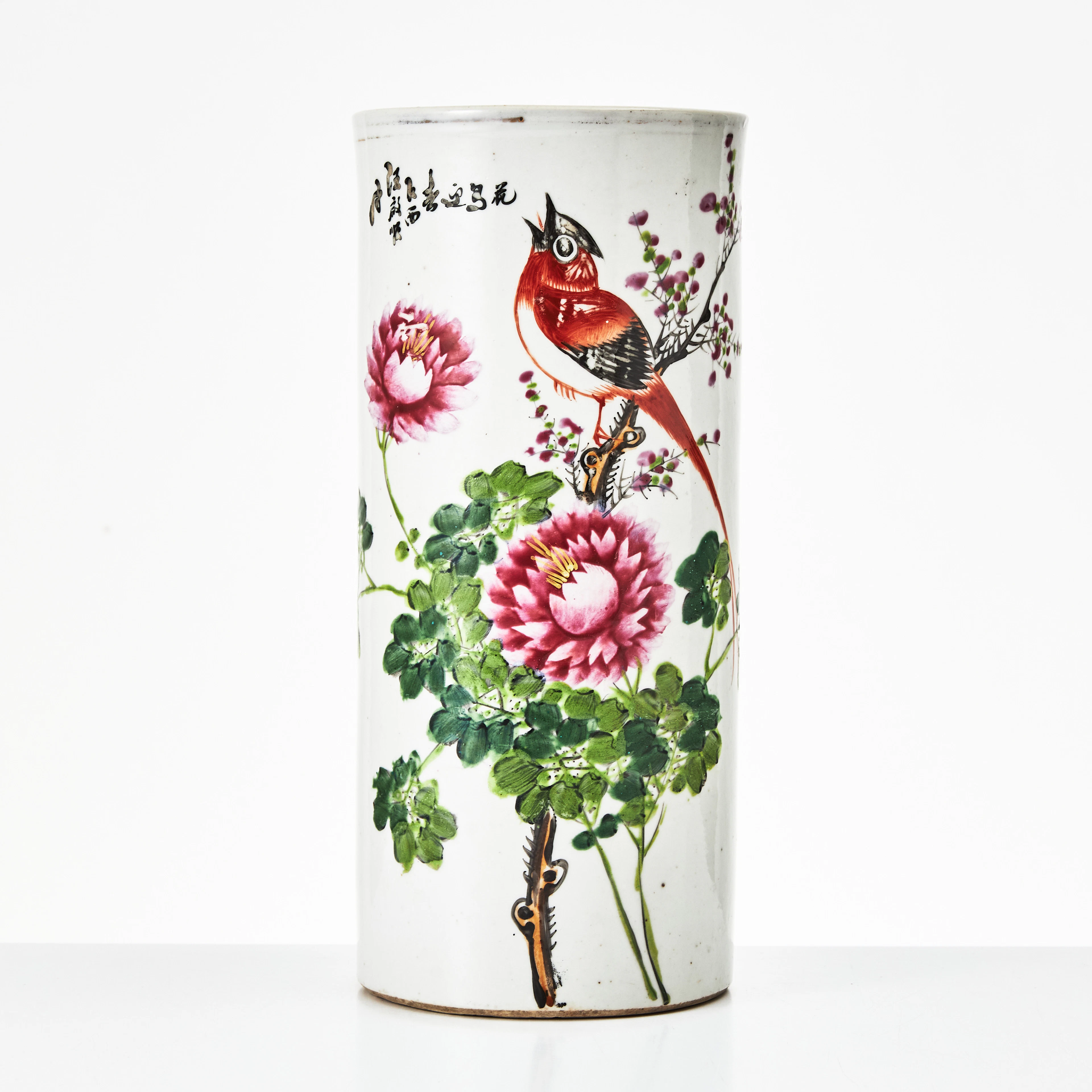 PENSELVAS, porslin, Kina, Republik (1912-1949), cylinderformad, dekor
