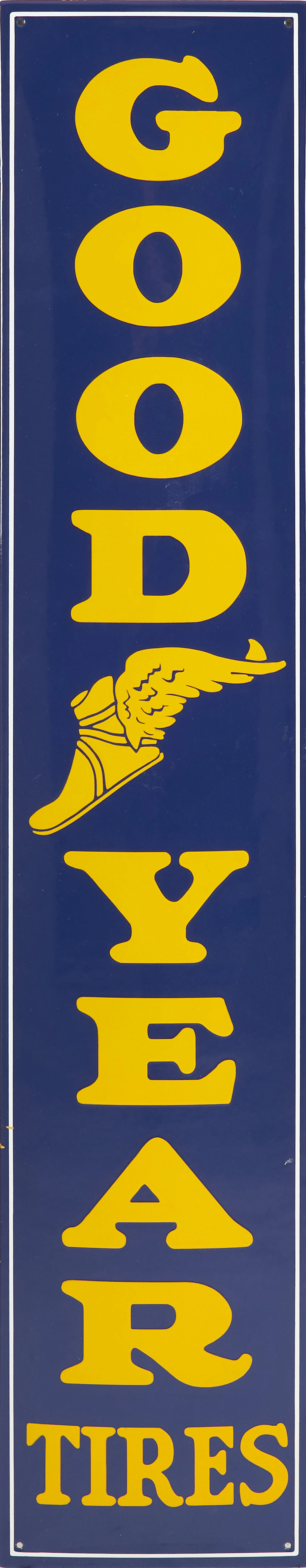 EMALJSKYLT. "Good Year Tires", litograferad metall, 19/2000-tal.