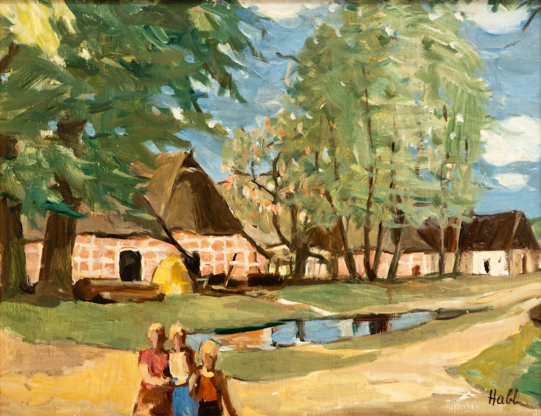 WILLY HABL (1888-1964). Bauernhof und Kinder.