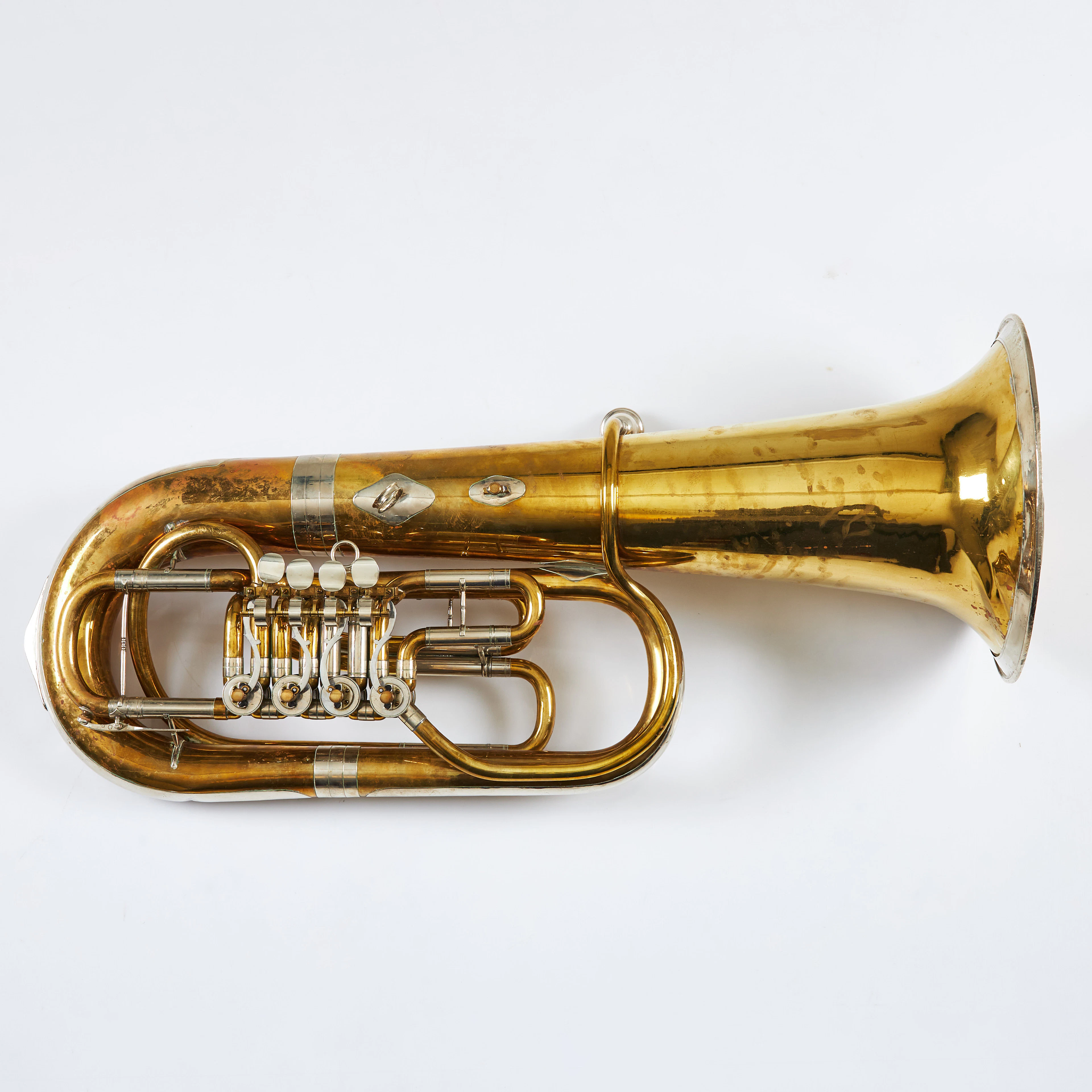 GEBR ALEXANDER. Tuba, Tyskland, lackerad mässing, silver, fyra ventiler