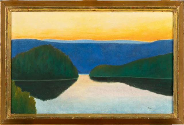 PER JULIUS. Oljemålning på duk. "Kvällning Jämtland", Signerad P Julius.