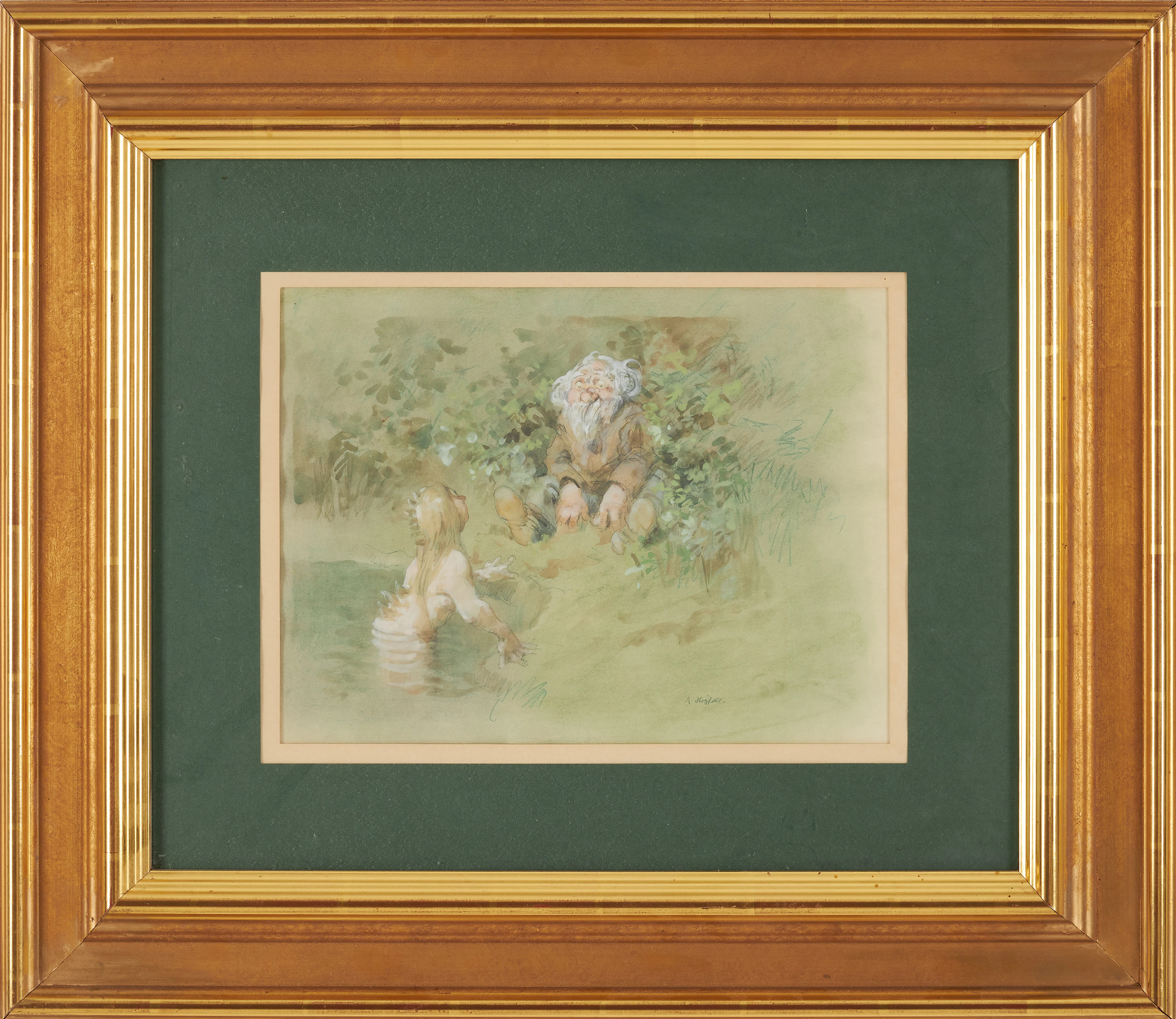 ROBERT HÖGFELDT. Figuralt motiv, gouache på papper, signerad.