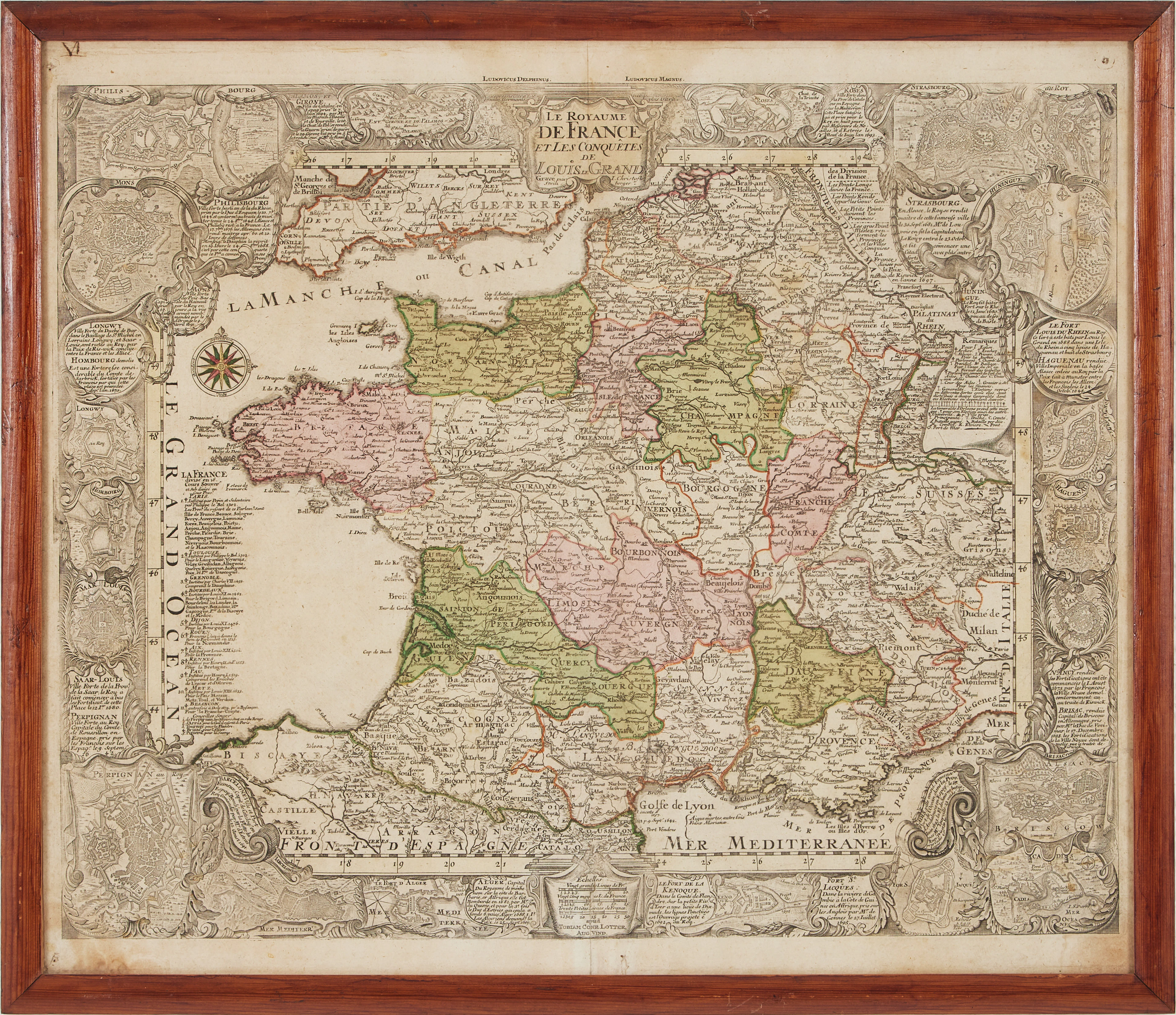LOTTER, LE ROYAUME DE FRANCE, HANDKOLORERAD KARTA, CA 1760.