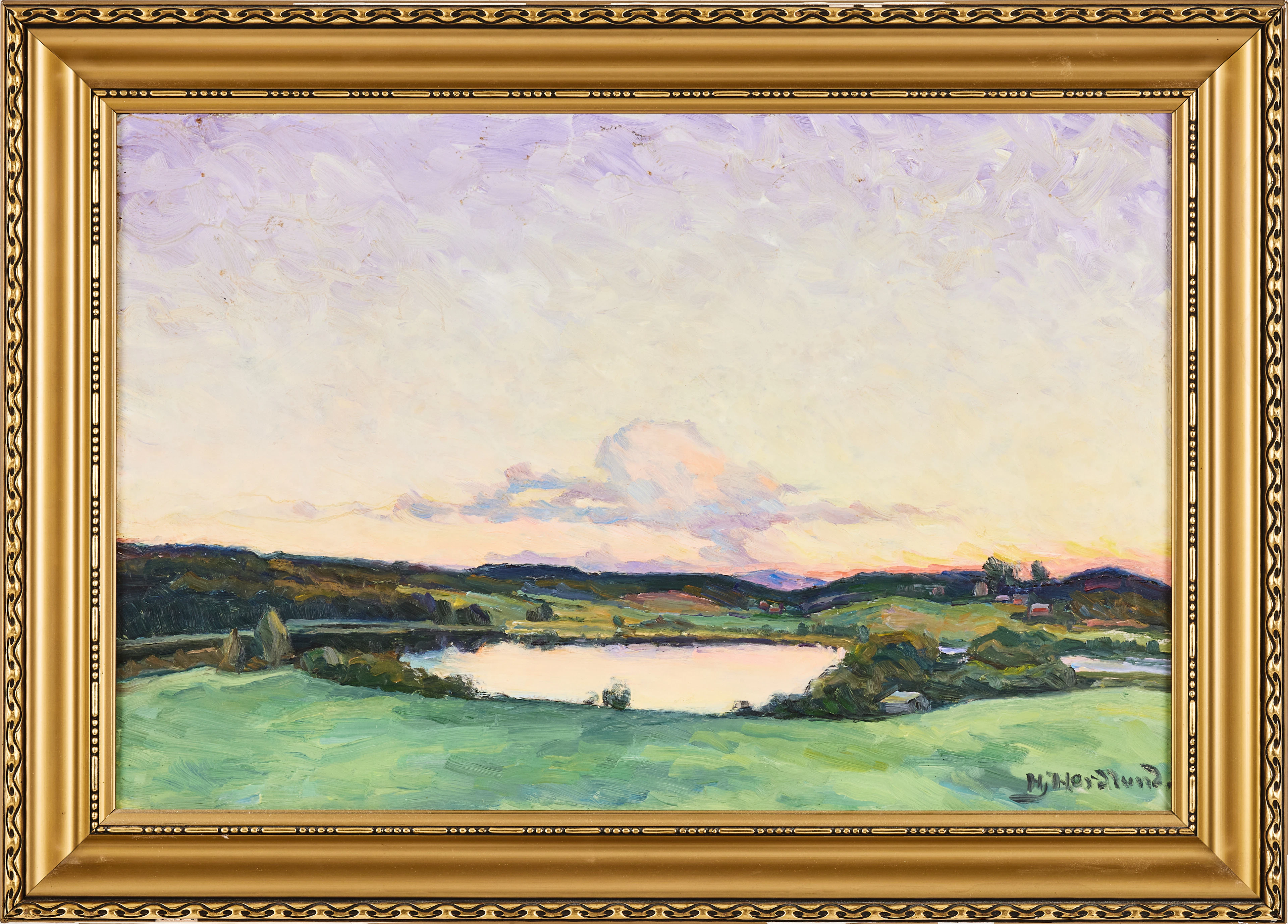 HJALMAR NORDLUND (1879-1971). Landskap, olja på pannå, signerad Hj. Nordlund.