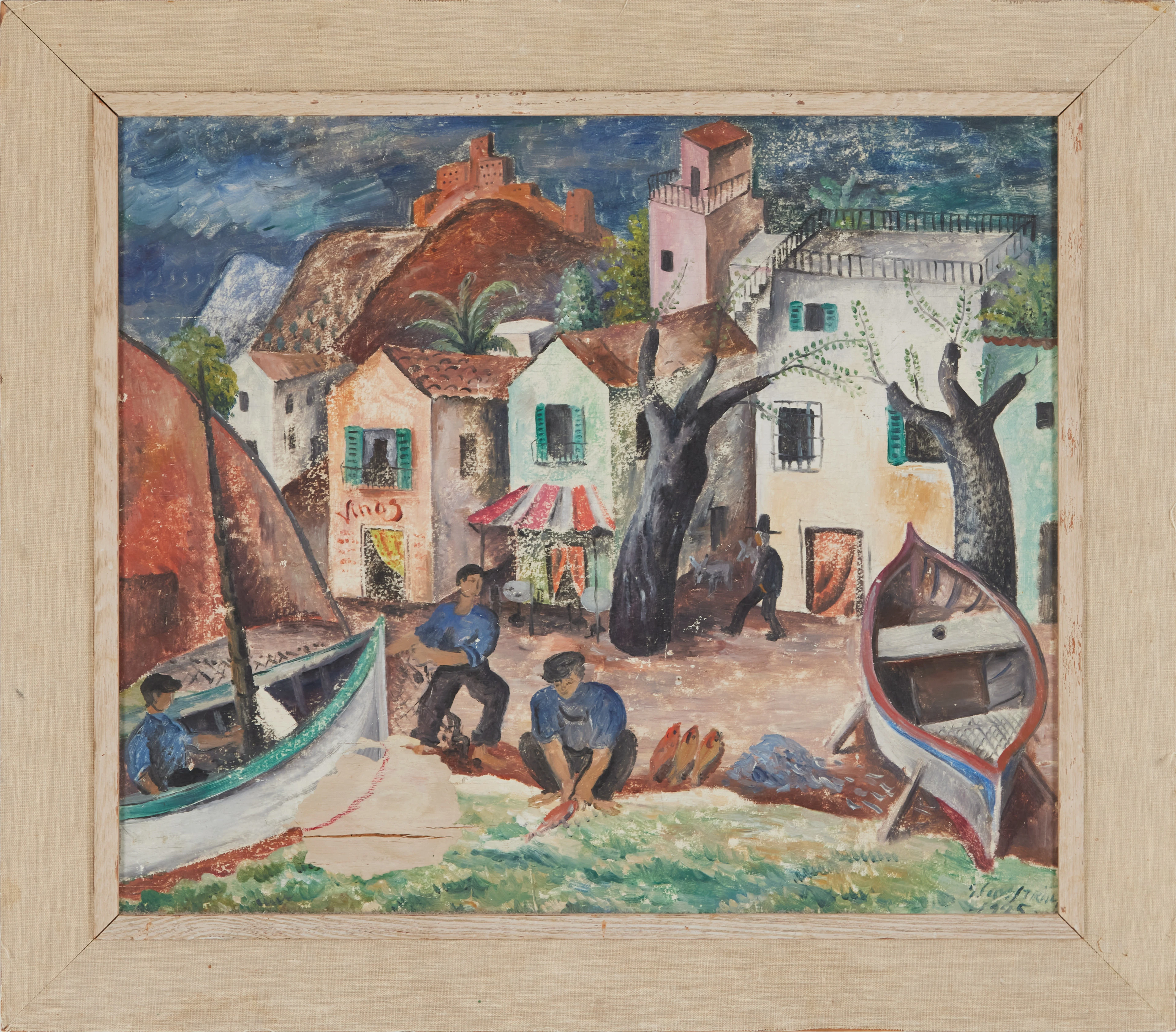 GUSTAF CARLSTRÖM. Sydländsk kustby, olja på pannå.