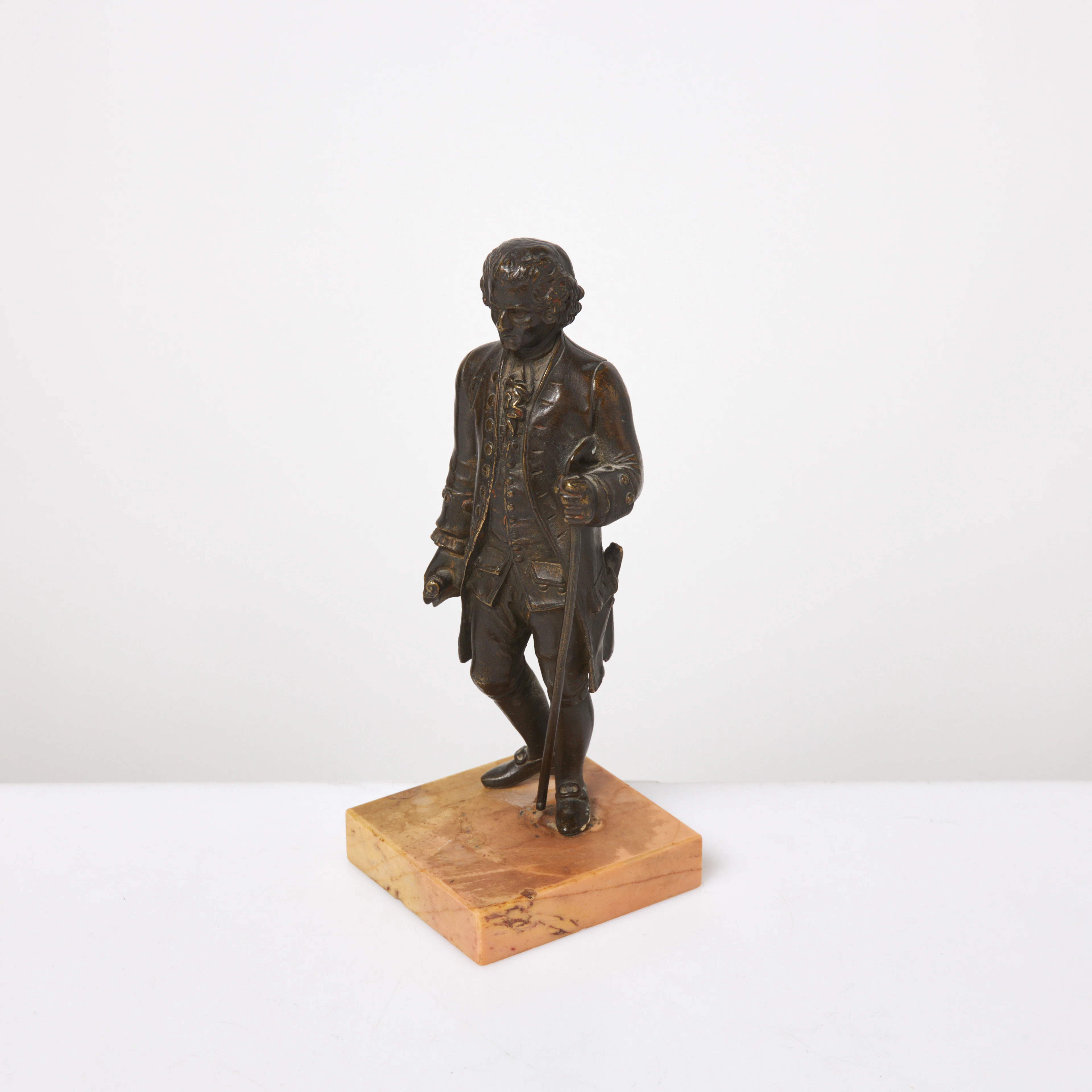 SKULPTUR. Rosset, patinerad brons, 18/1900 tal, sockel i marmor.