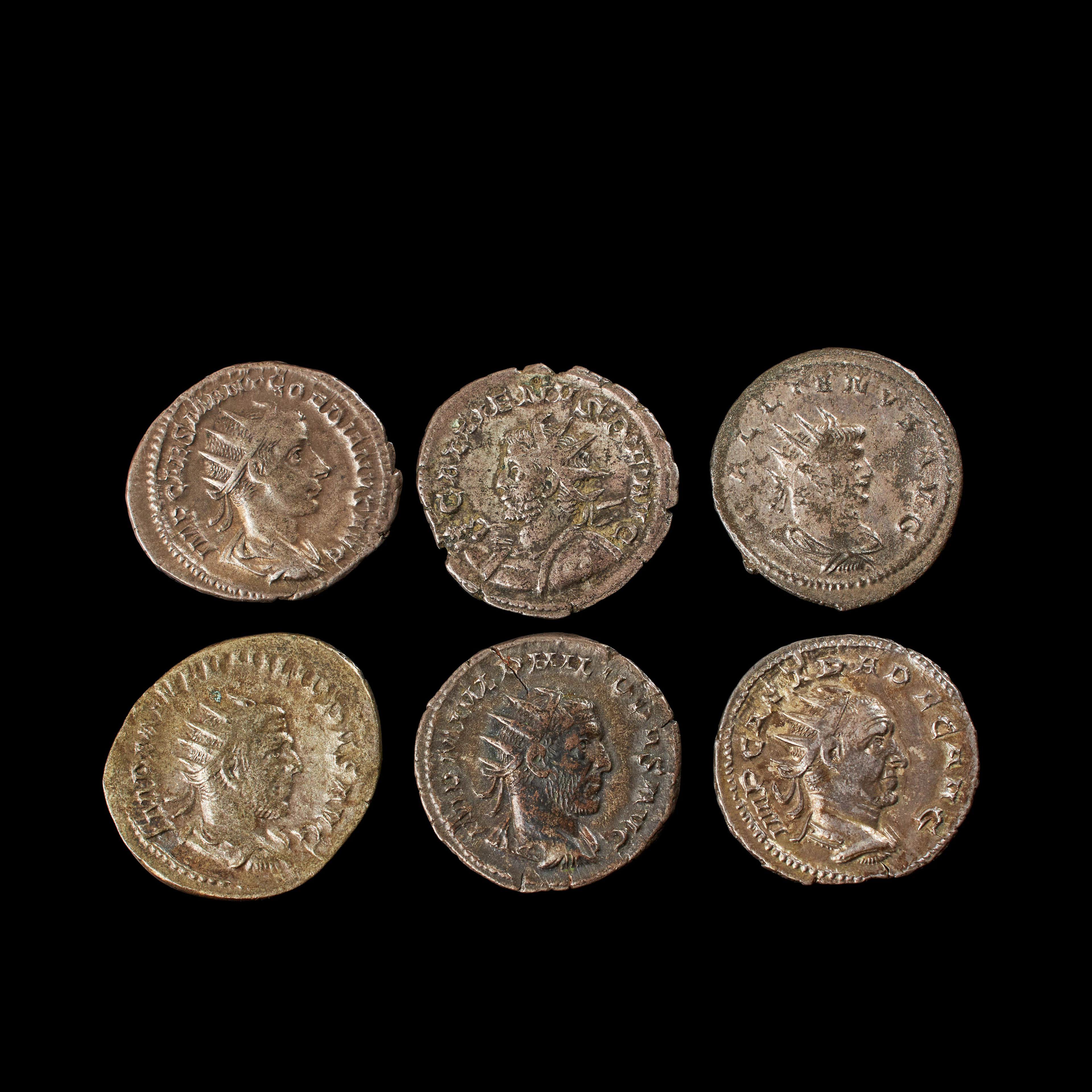 SILVERMYNT 6 st, romerska bl a Gallenus, antoninianus präglad 258-259