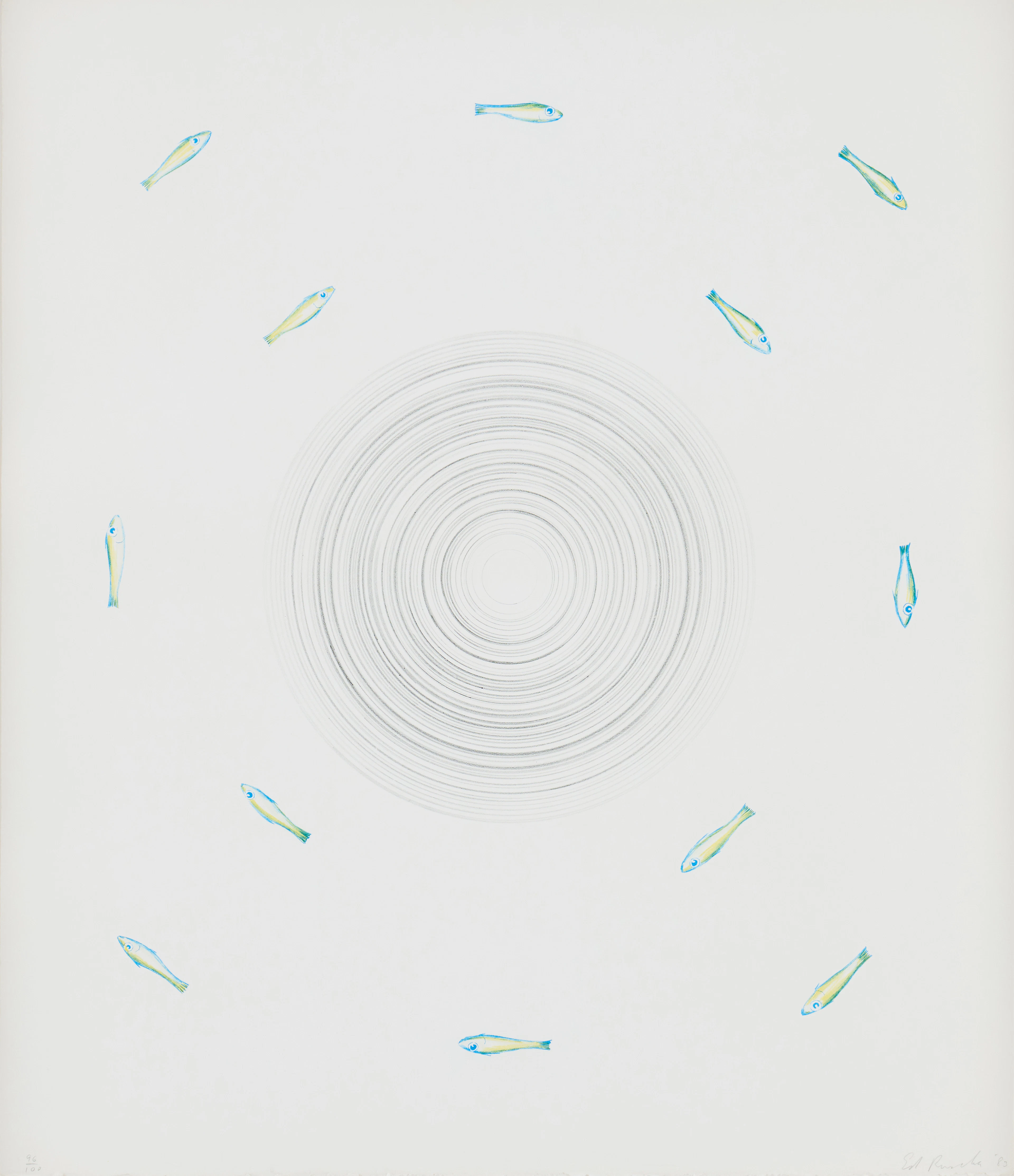 ED RUSCHA (USA BORN 1937). "Untitled (Fish around a Whirlpool)".