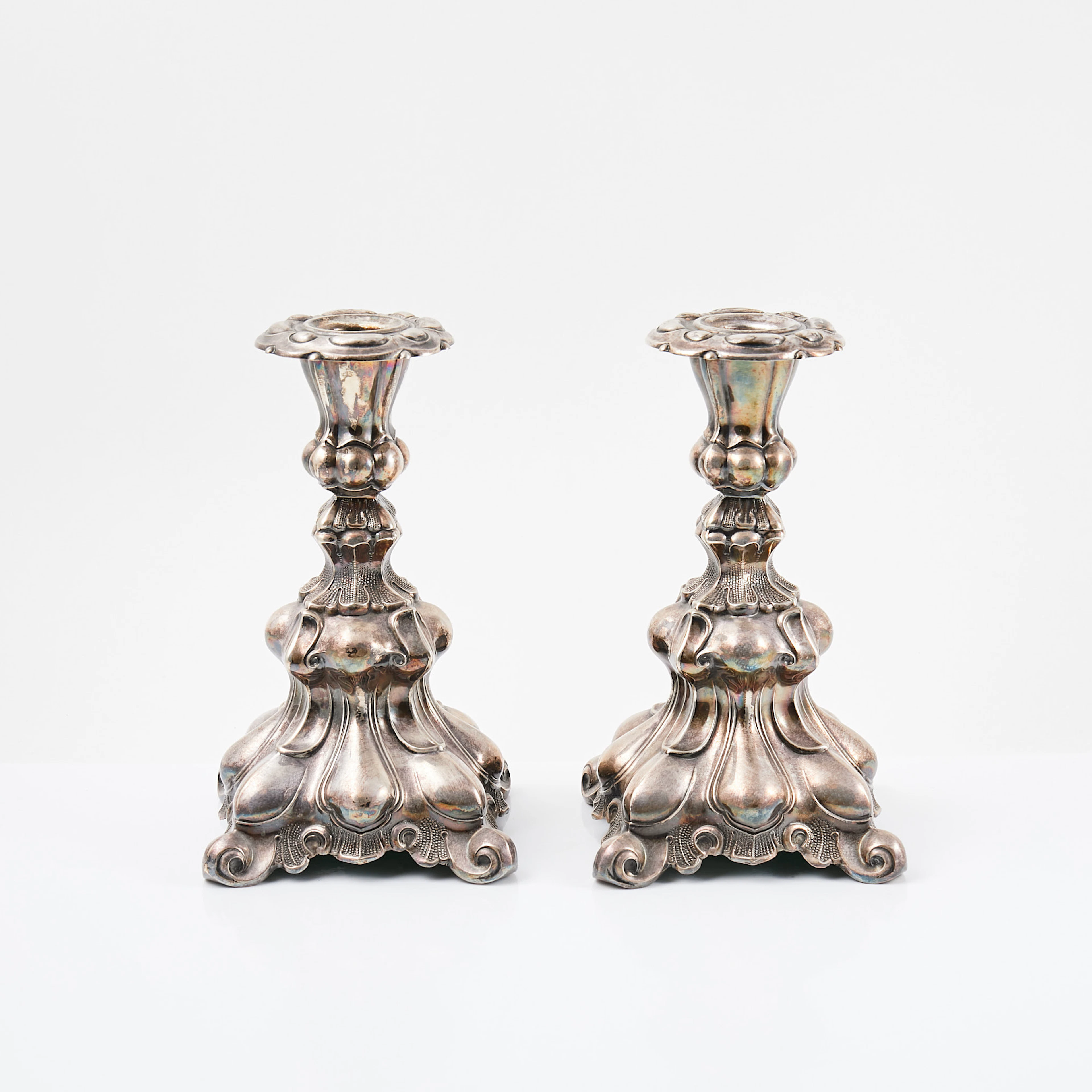 LJUSSTAKAR. 1 par, barockstil, silver, fylld fot, svensk exportstämpel
