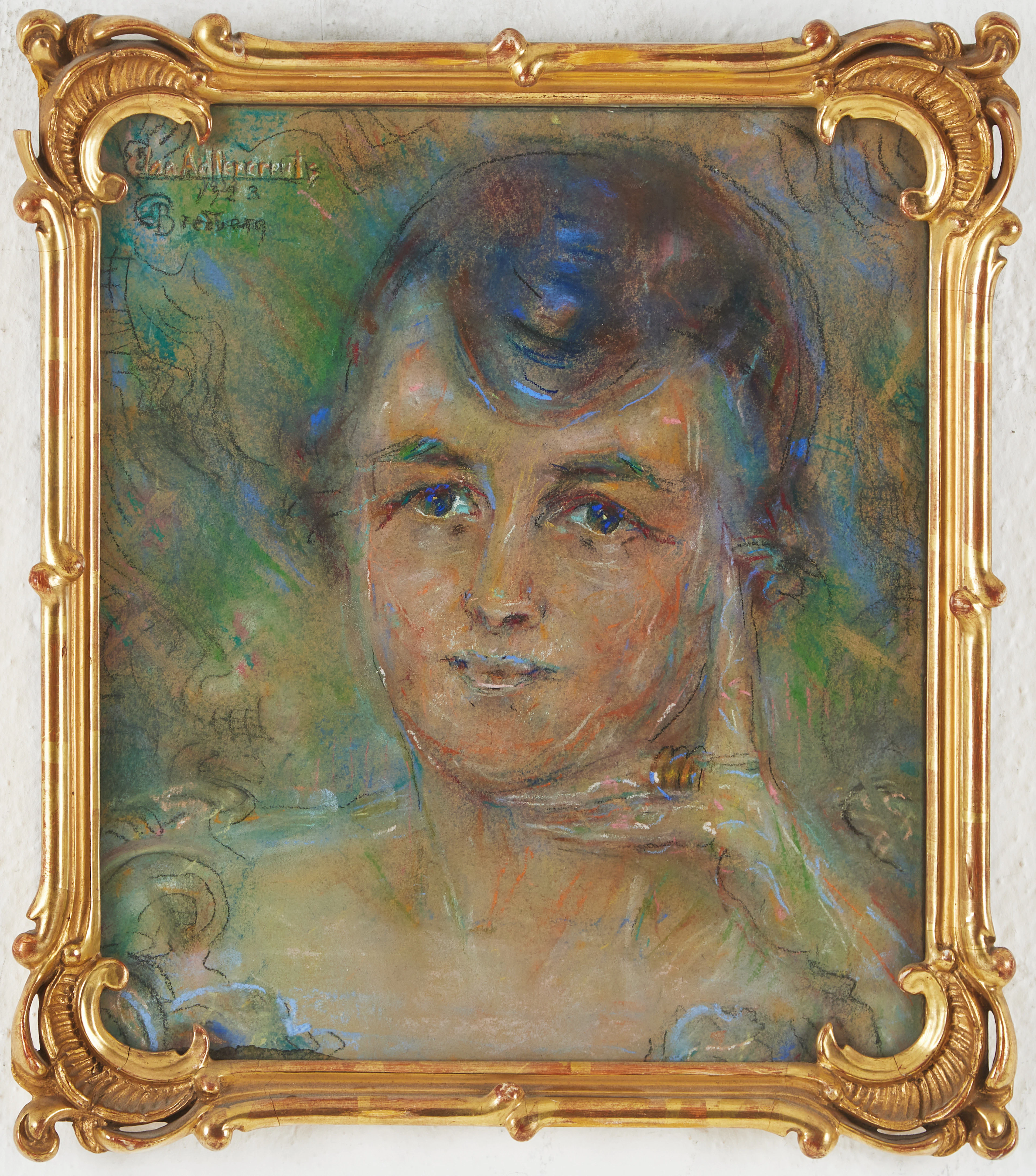 MINA CARLSON-BREDBERG. Porträtt, pastell på papper, signerad, 1923.