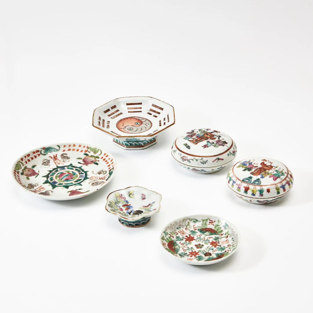 ASKAR, ASSIETTER, FAT PÅ FOT, 6 dlr., porslin, Kina, 1800-talets slut