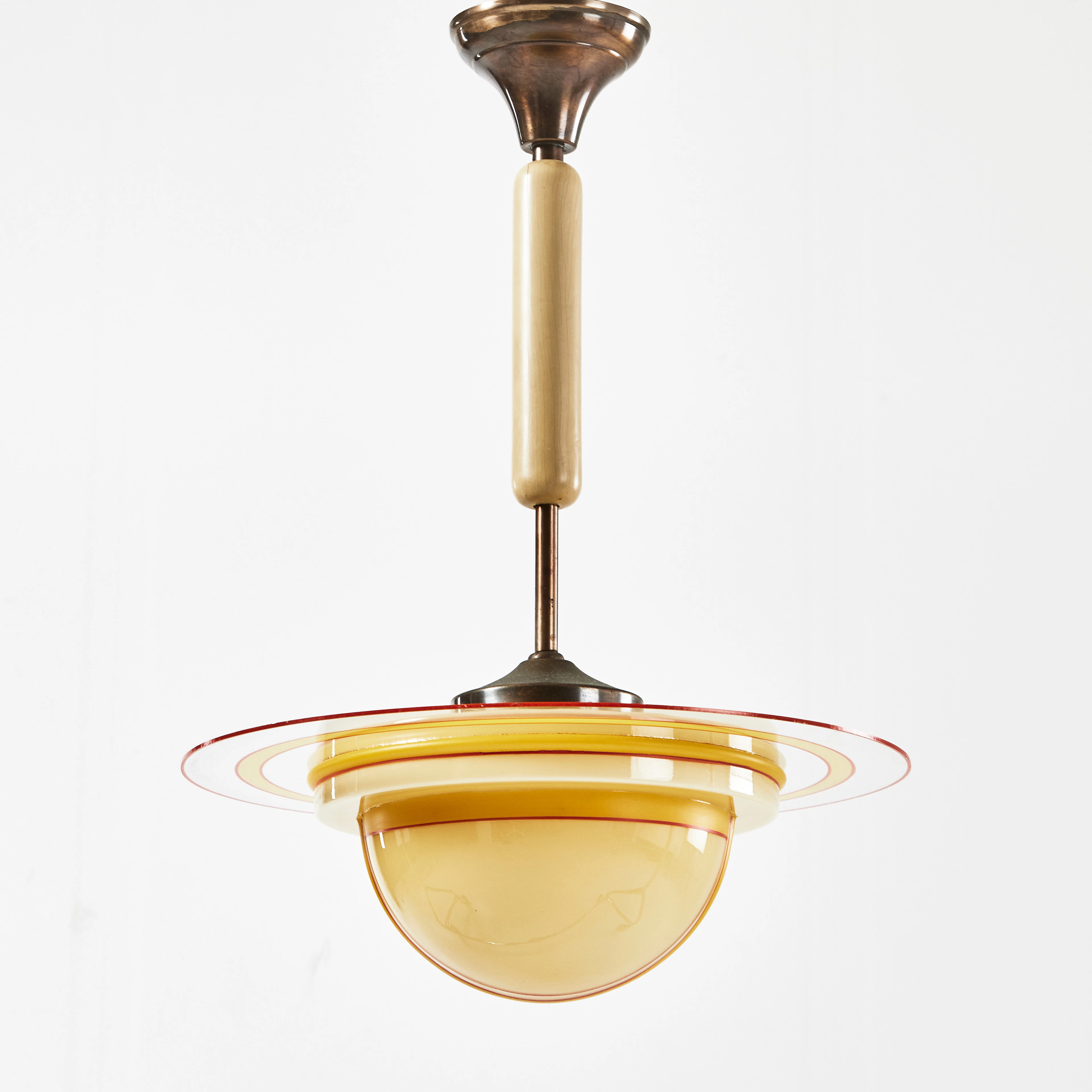 TAKLAMPA, 1930-tal, sk Saturnuslampa, kupa i opalinglas, ring i glas