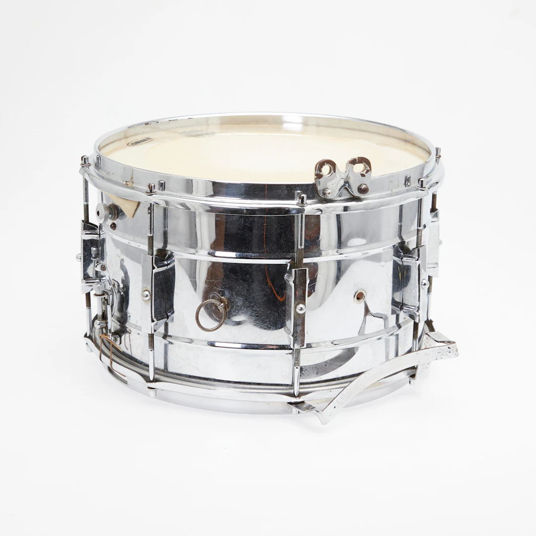 LEFIMA. Vintage Snare Drum / Schnarrtrommel, Metall, verchromt, Deutschland.