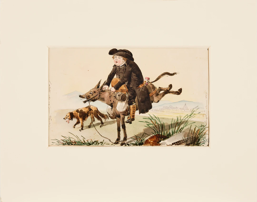 CARL JACOB LINDSTRÖM (1801-1841). En Abbot med en tupp i fickan ridande