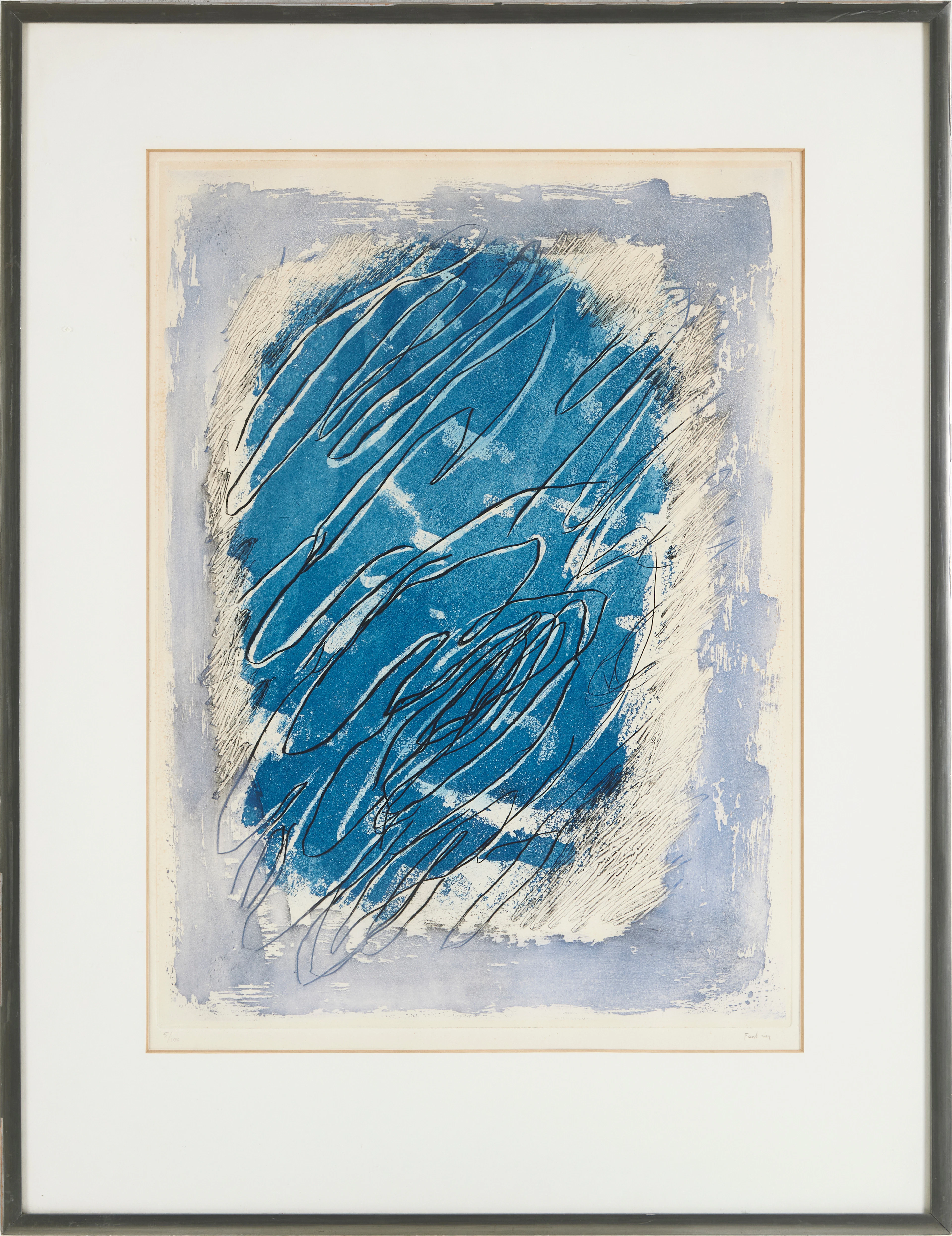 JEAN FAUTRIER (Frankrike 1898-1964) "Ecriture sur fond bleu" färgetsning