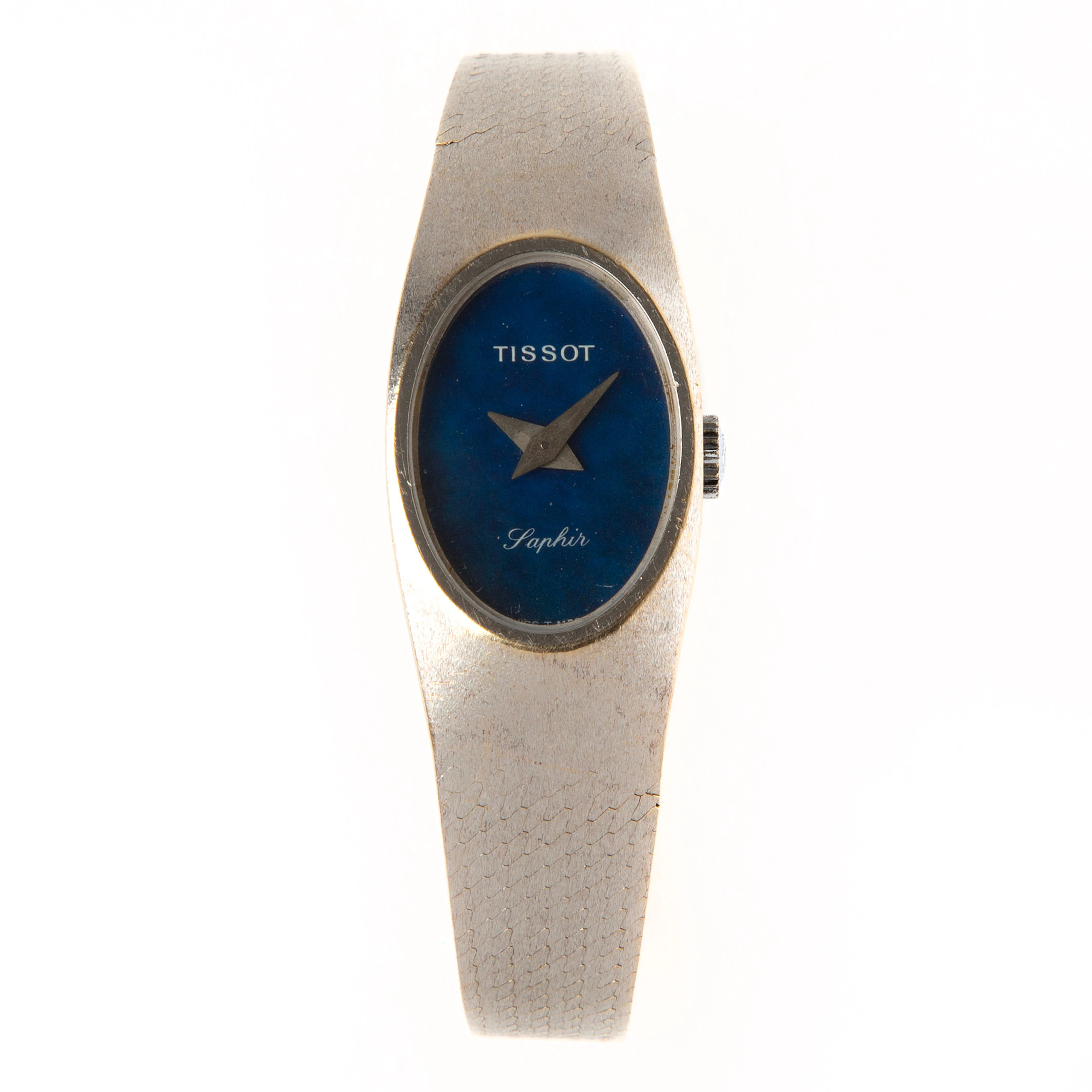 TISSOT, Saphir, armbandsur, 22 x 16,5 mm, 18K vitguld, 1970-tal.