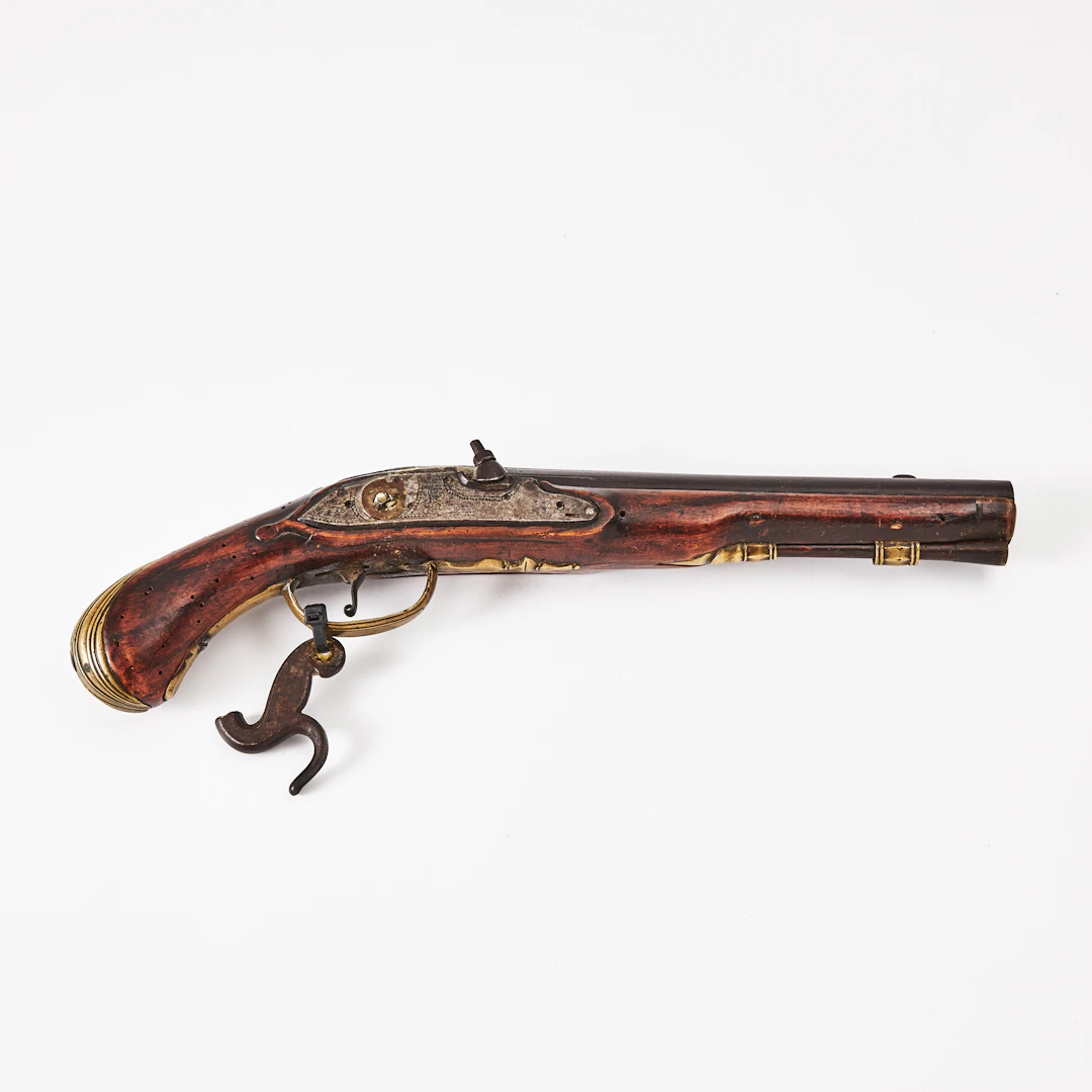 SLAGLÅSPISTOL, 1700-tal, ändrat från flintlås, helstock.