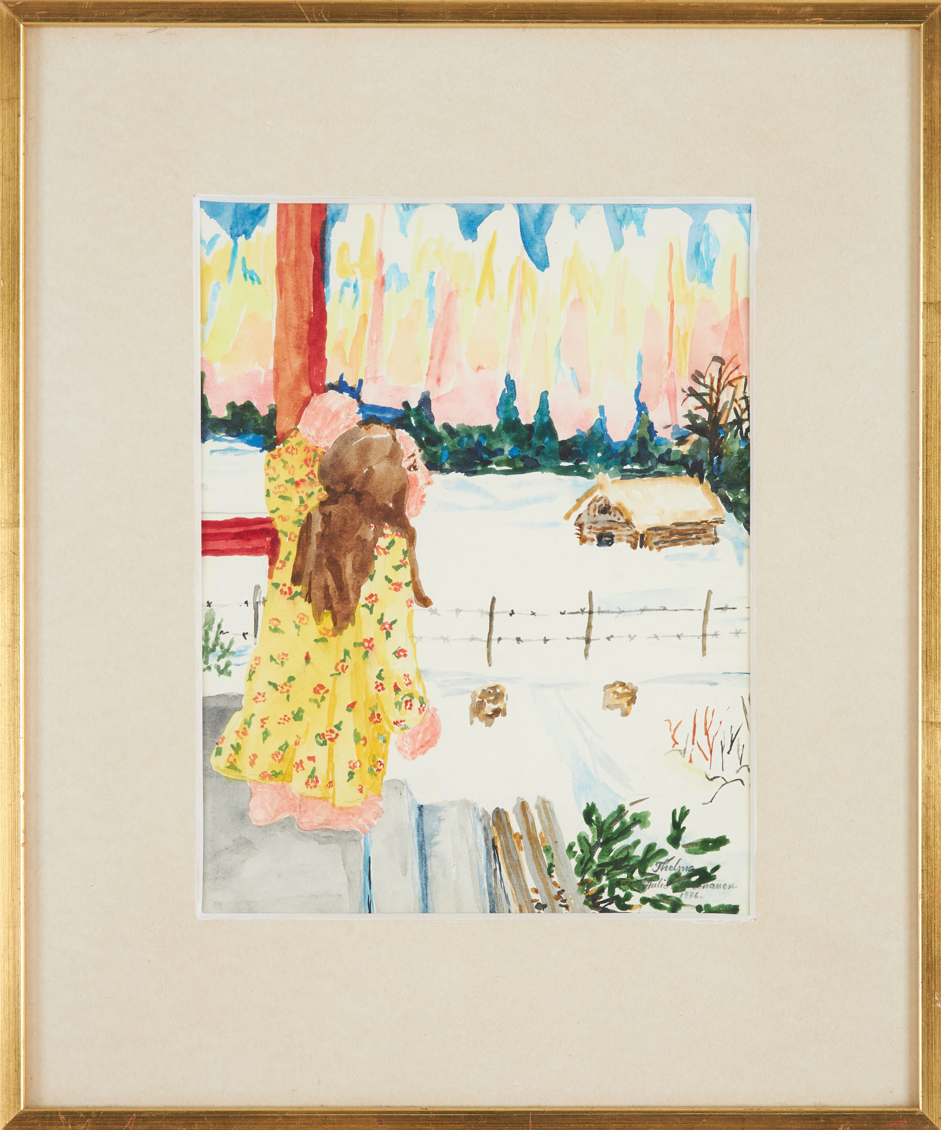 THELMA AULIO PAANANEN. Kvinna i vinterlandskap, akvarell, signerad