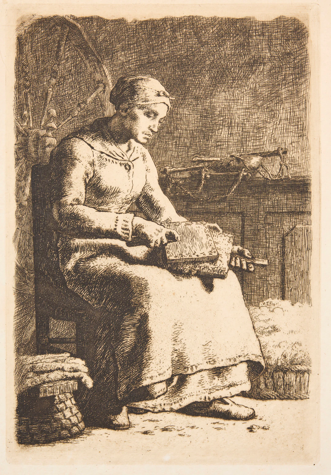 JEAN-FRANÇOIS MILLET. "La Cardeuse".