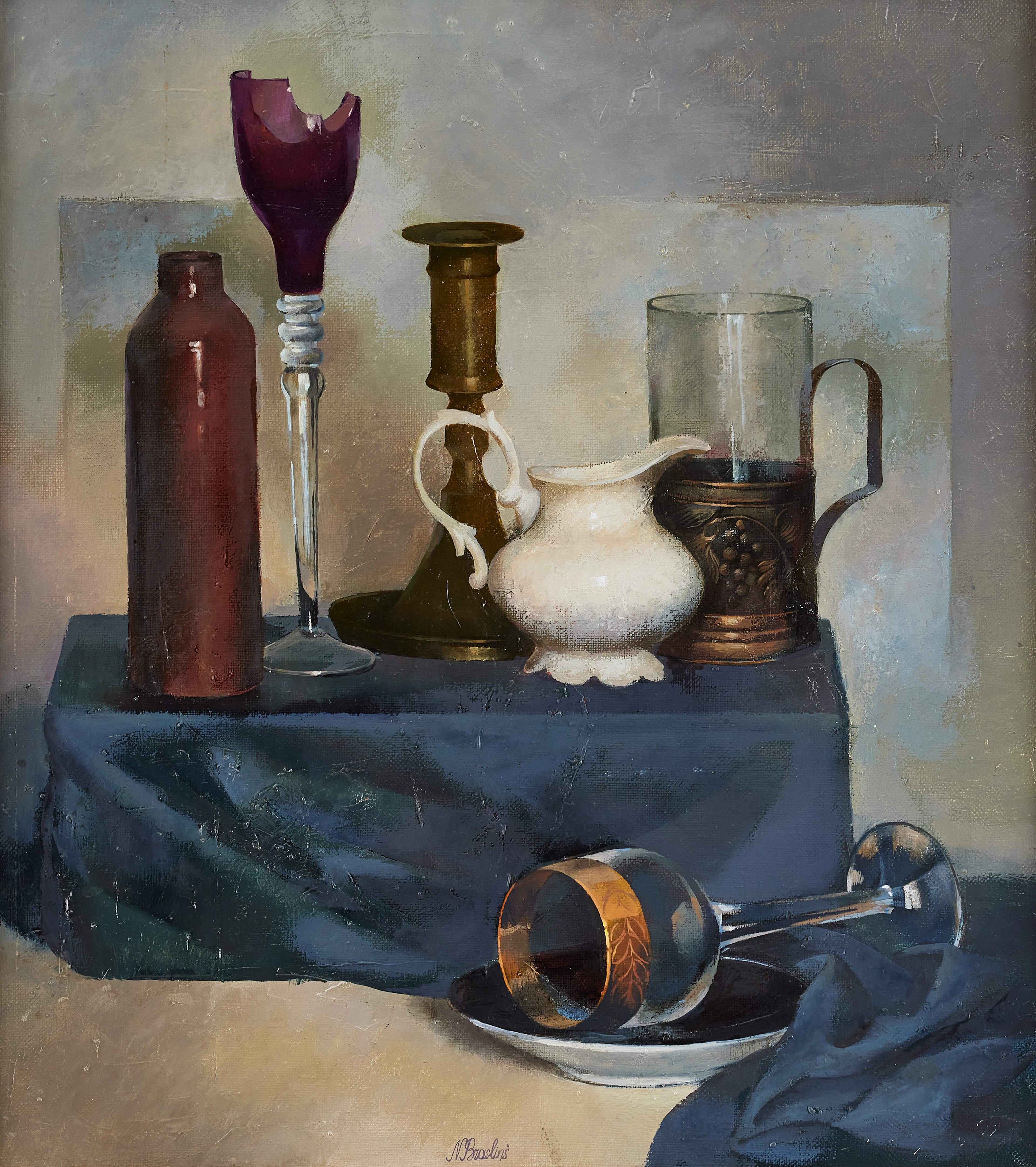 ORMUNDS BRASLIŅŠ (LATVIA, BORN 1962). Still life with glass, ceramics