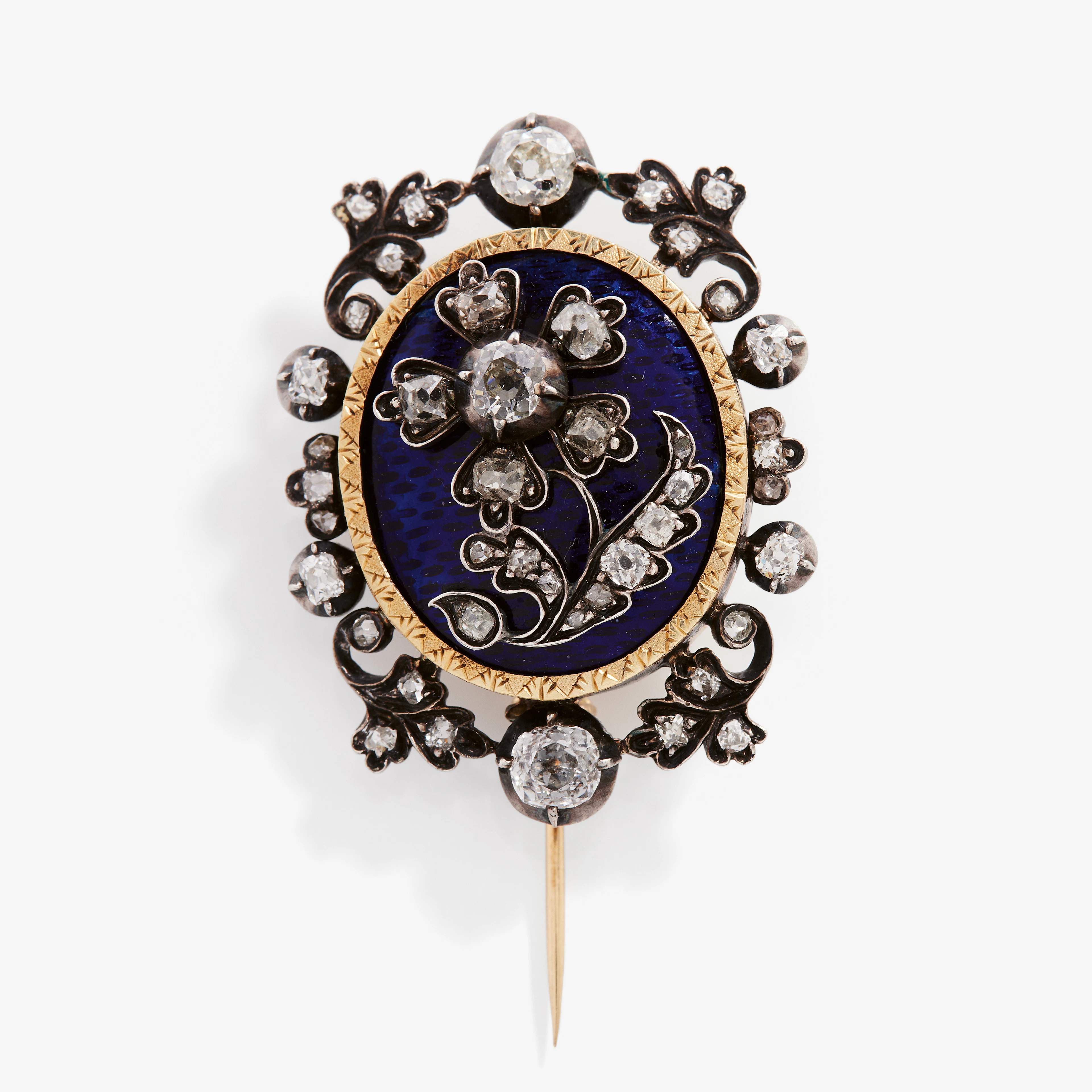 BROSCH, 18K guld, emalj och diamanter, Gideon & Lövgren, Stockholm 1843.