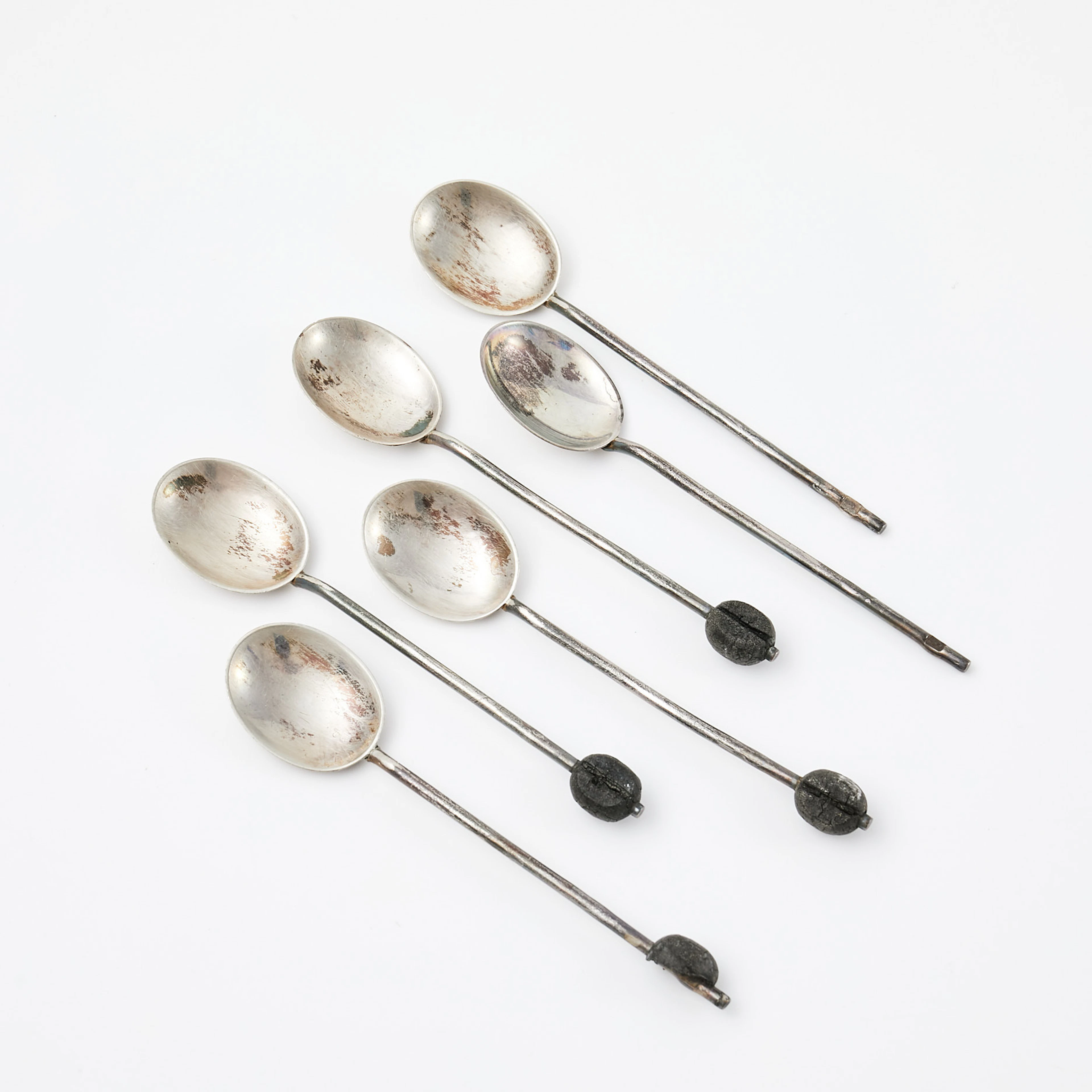 SKEDAR, 6 st, silver, skaften med dekor i svärtat trä, Turner & Simpson