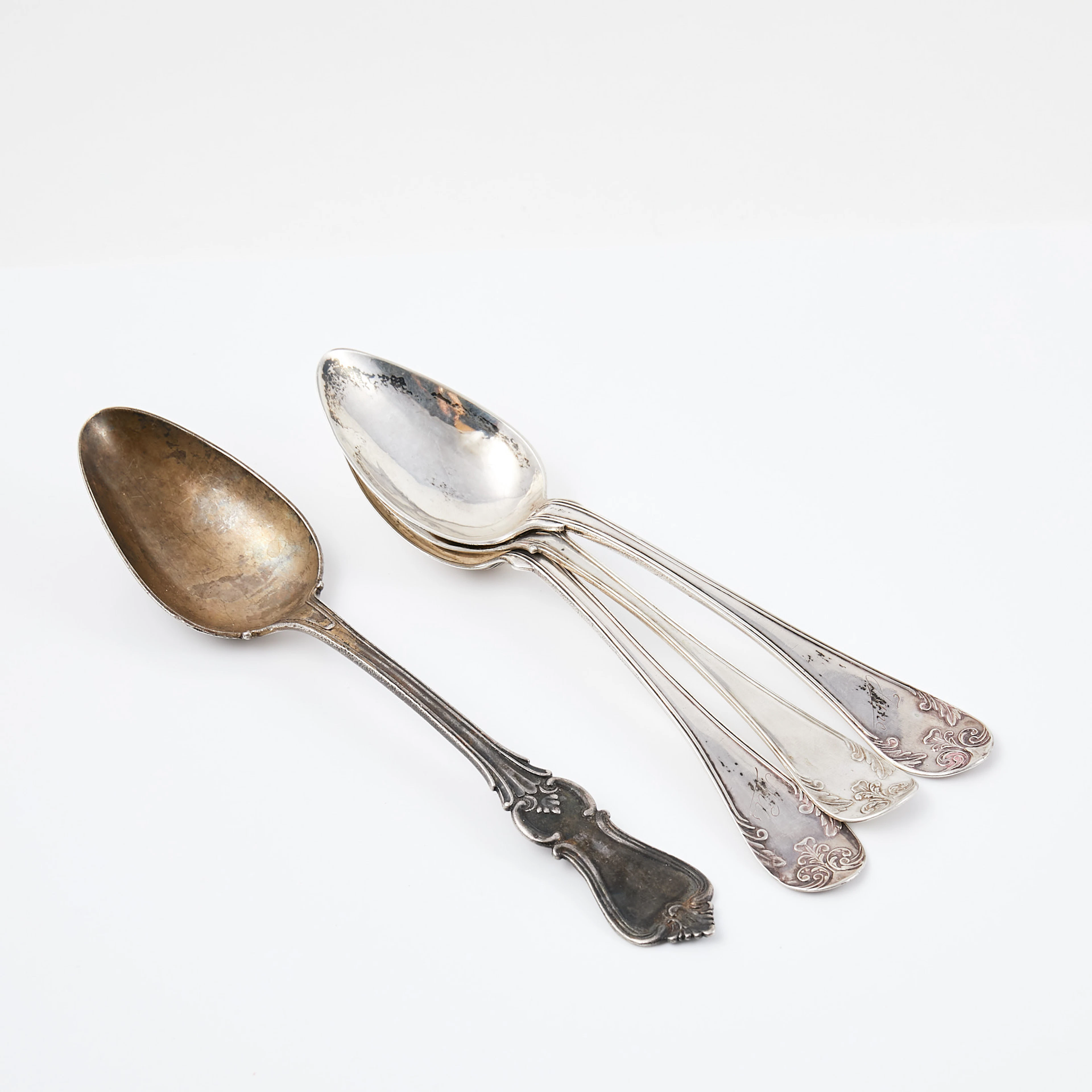 SKEDAR. 4 st, silver, olika modeller, tillverkare och år, Sverige, 1800-tal.